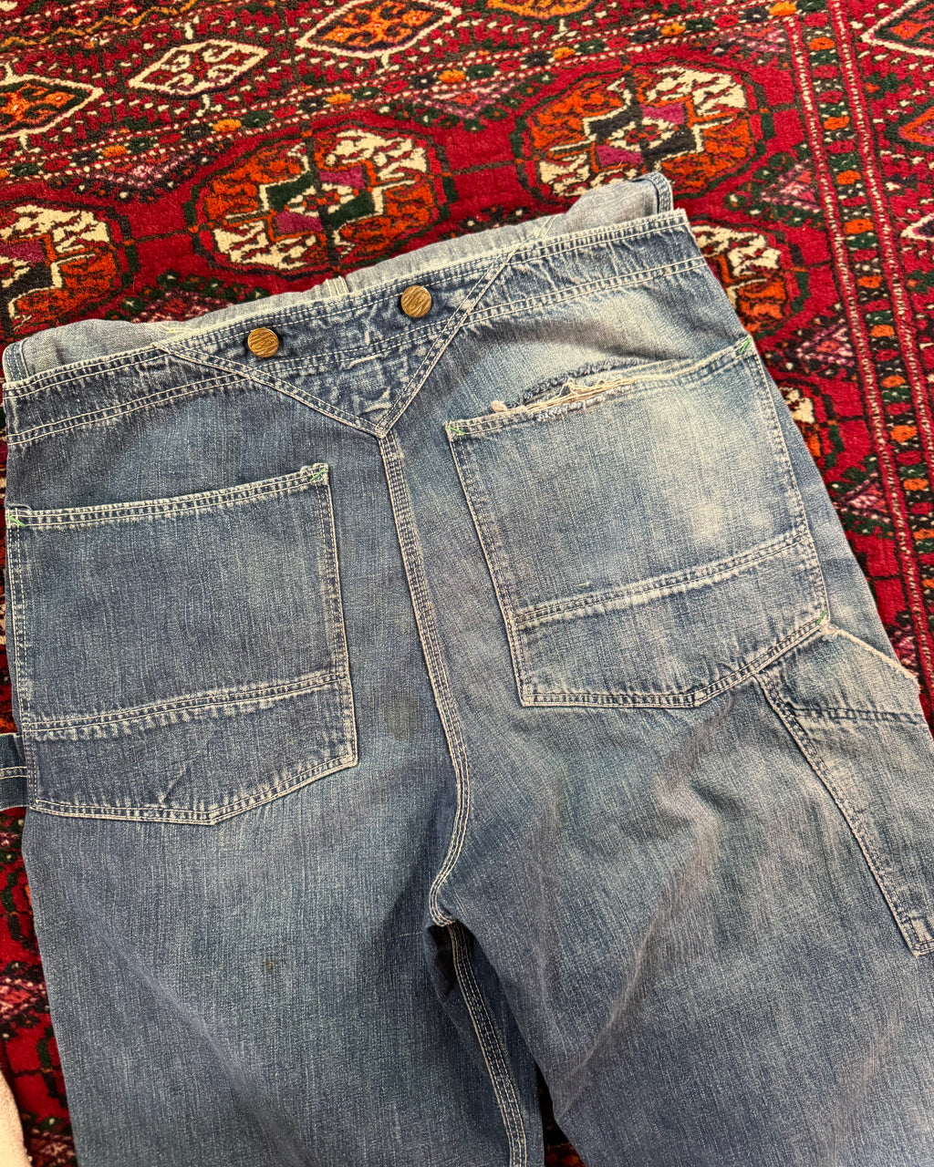 1950/40s N&W sanforized denim overalls altered to be worn as pants by OG owner