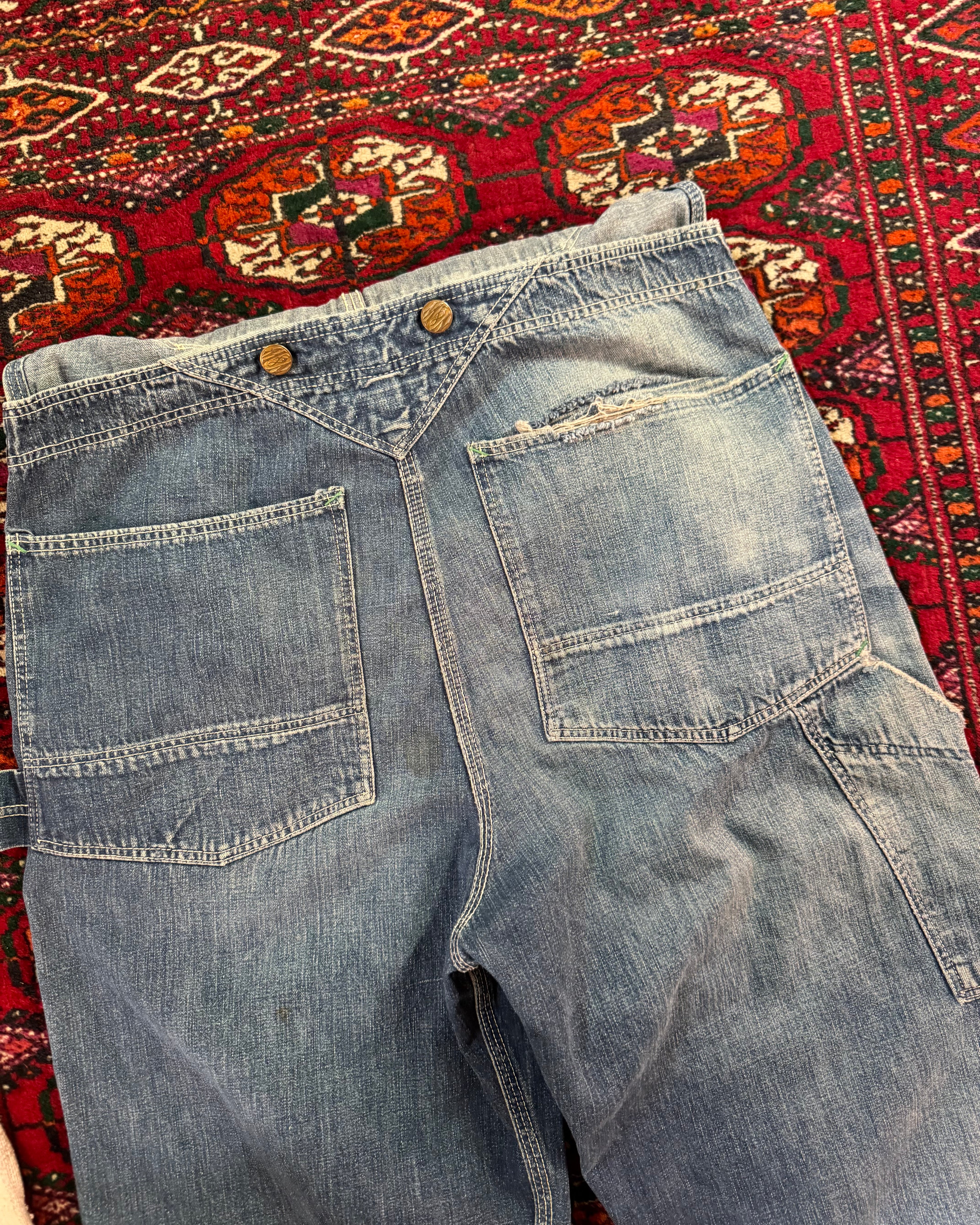 Vintage 1950/40s N&W sanforized denim overalls altered to be worn as pants by OG owner