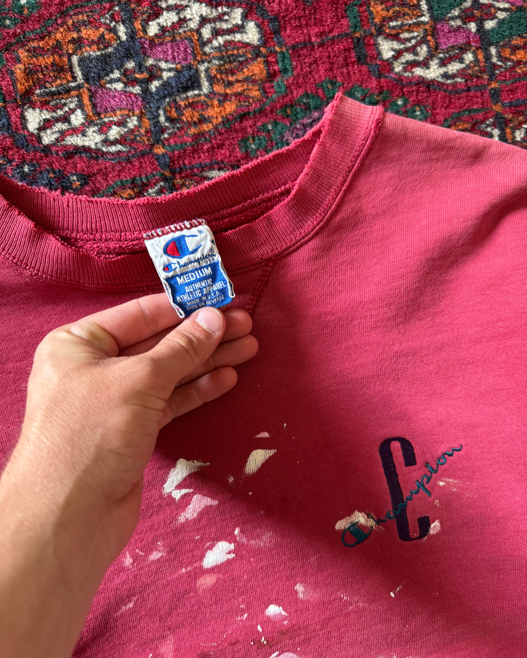 1990s champion paint splatter cut sweat