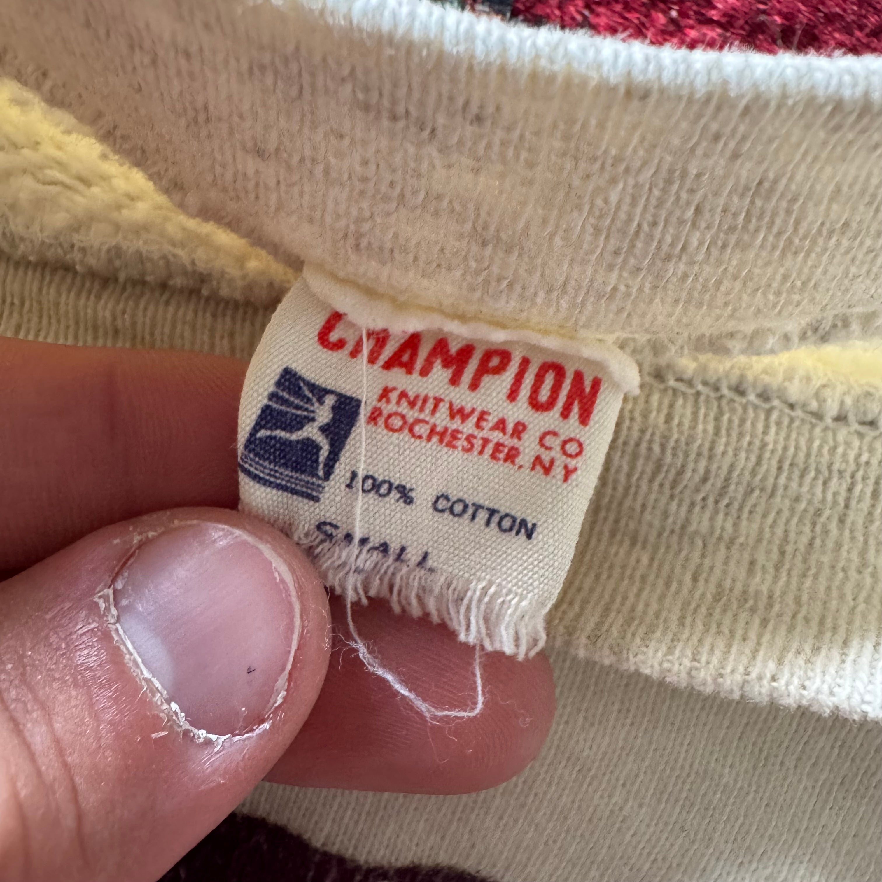 1950s champion running man concord  university flock print two-tone sweatshirt