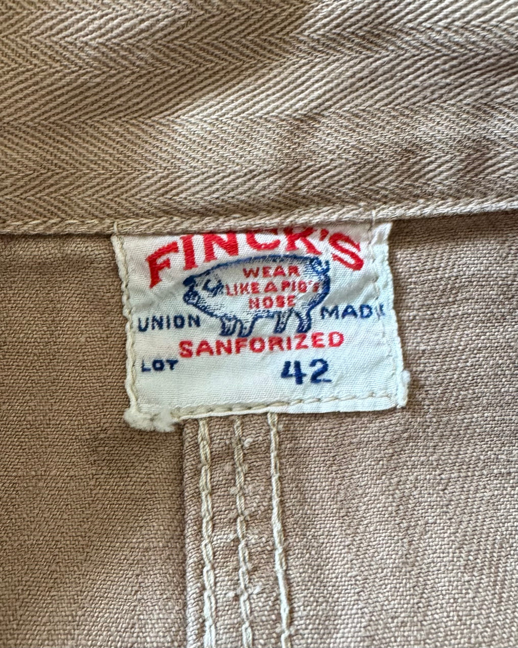1940s Finicks Red Bar beige hbt labor coat