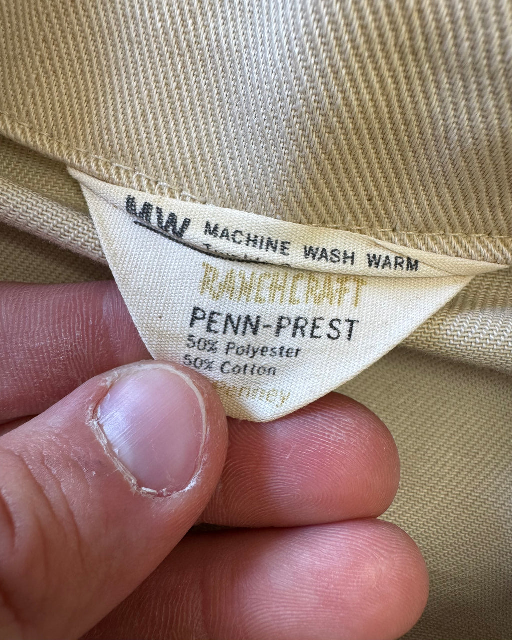 Vintage ranch craft 1970s paint splatter, beige, jean jacket ￼