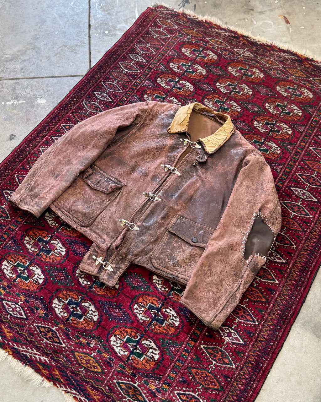 1950s steerhide leather zombie jacket with clasps