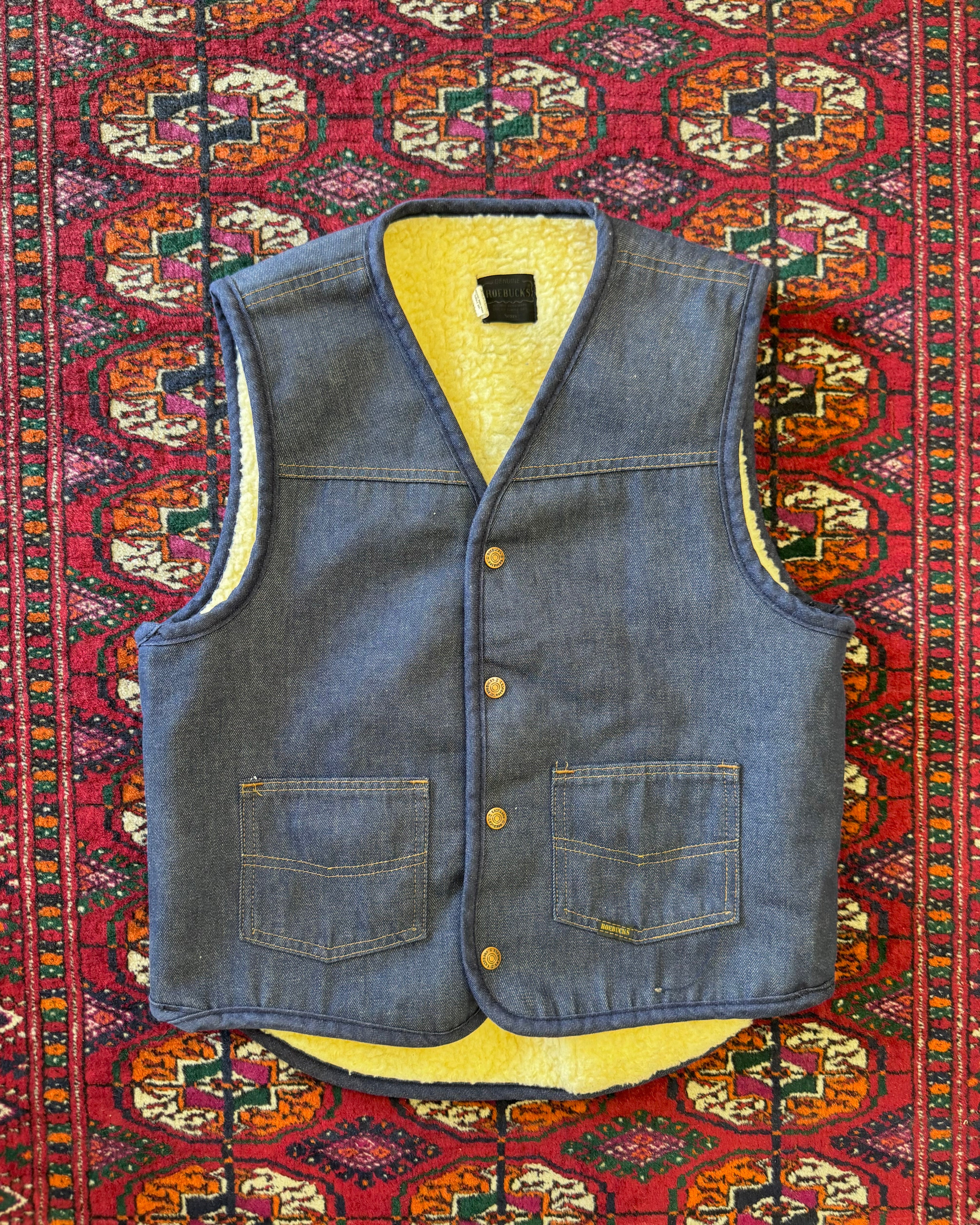 Vintage 1970s Roebucks denim Sherpa lined vest