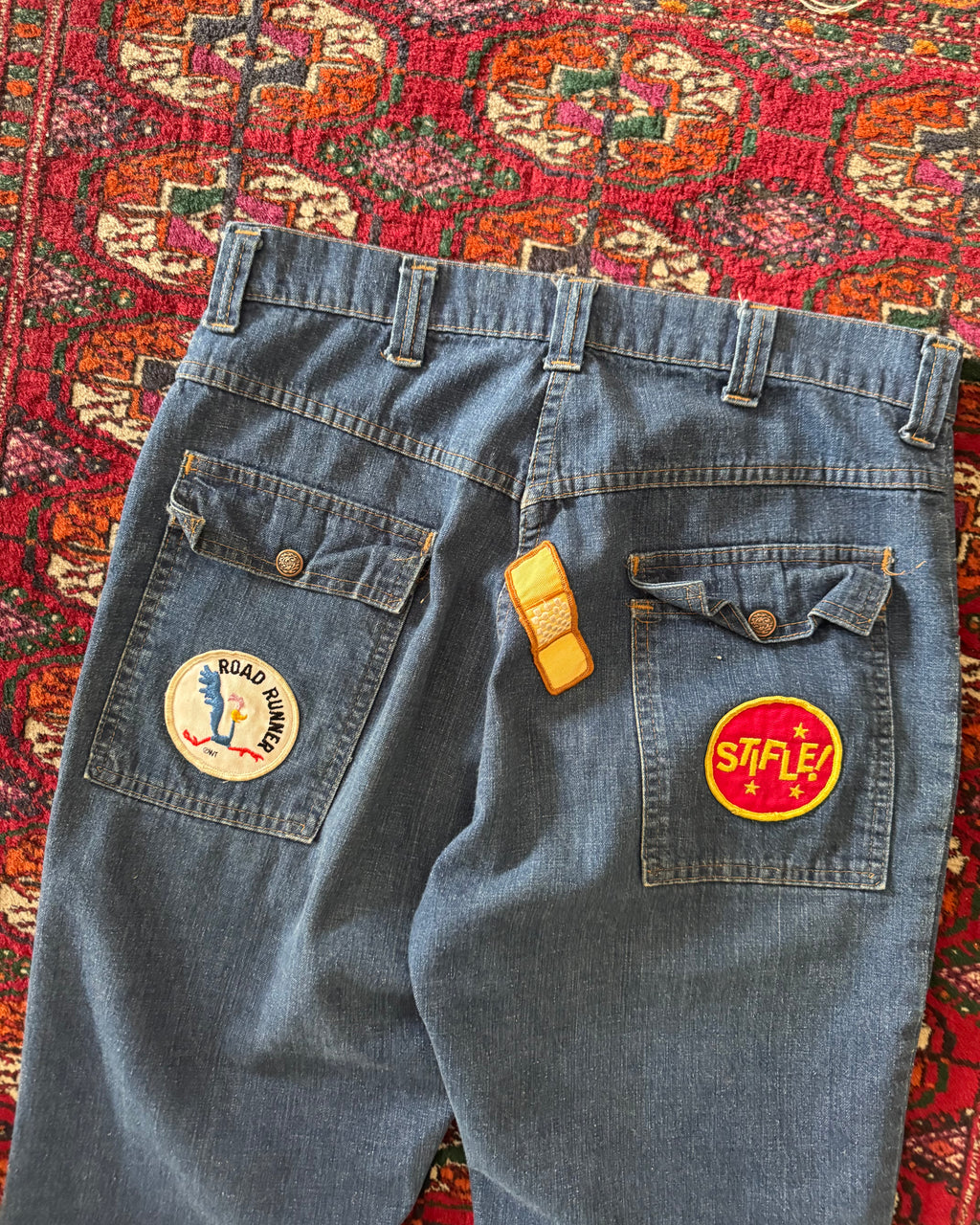 Vintage 1970s denim bush pants with patches ￼