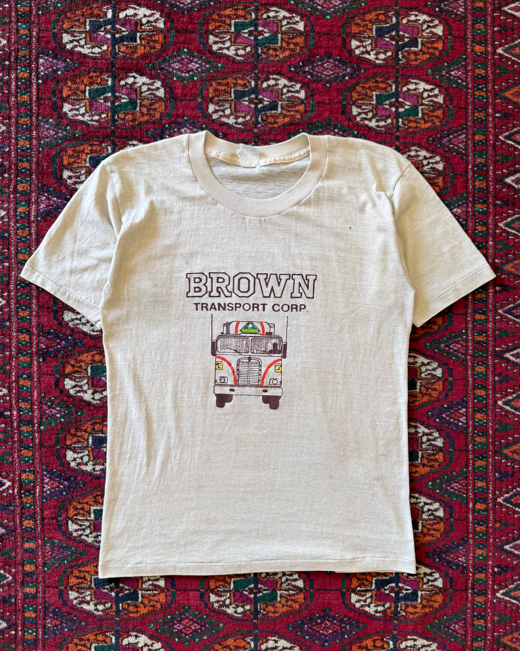 Vintage 1970s/80s brown transport Corp. faded T-shirt ￼