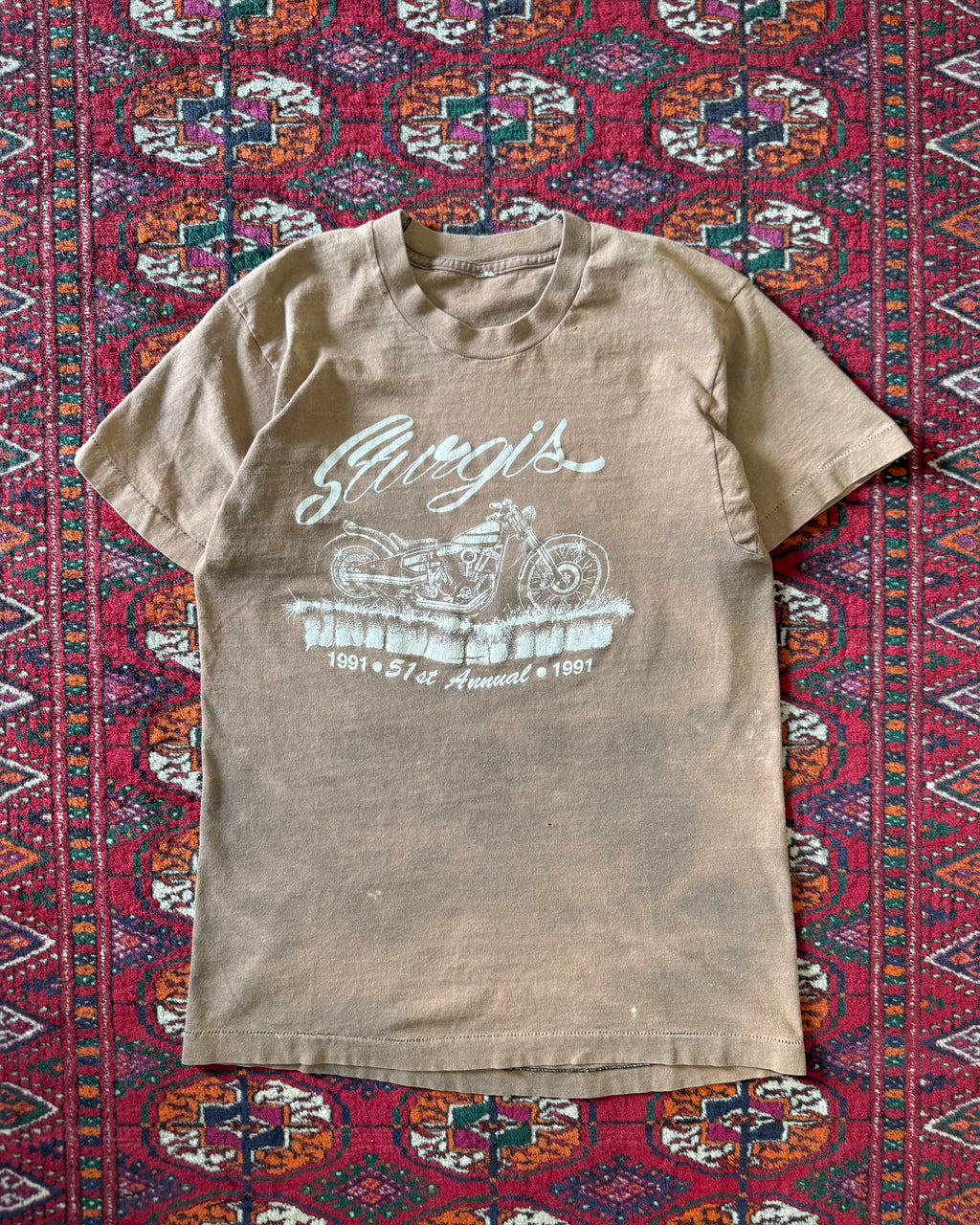Vintage 1991 faded distressed, brown Sturgis bike week T-shirt