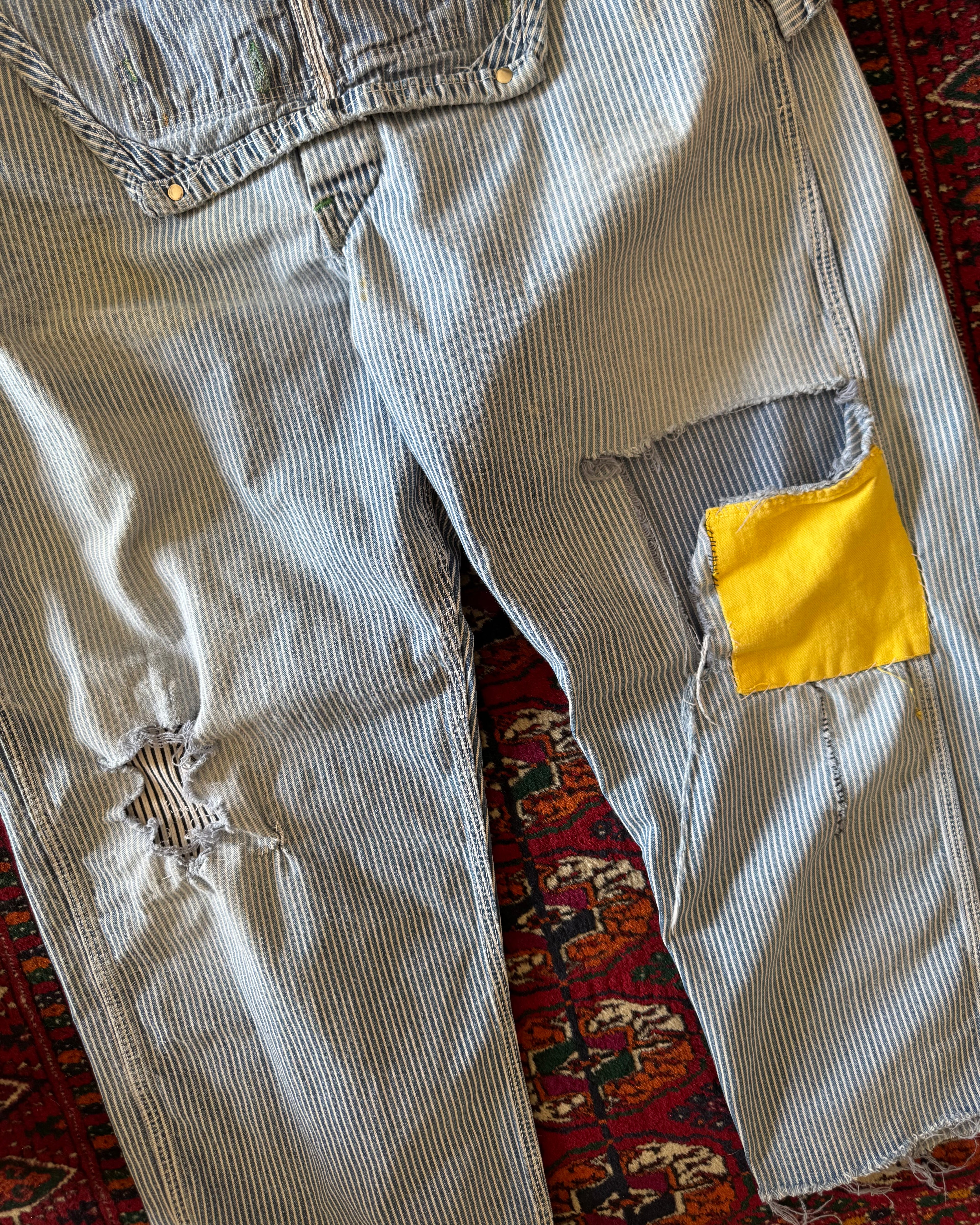 Vintage 1950s pointer sanforized pinstripe overalls with original repair ￼