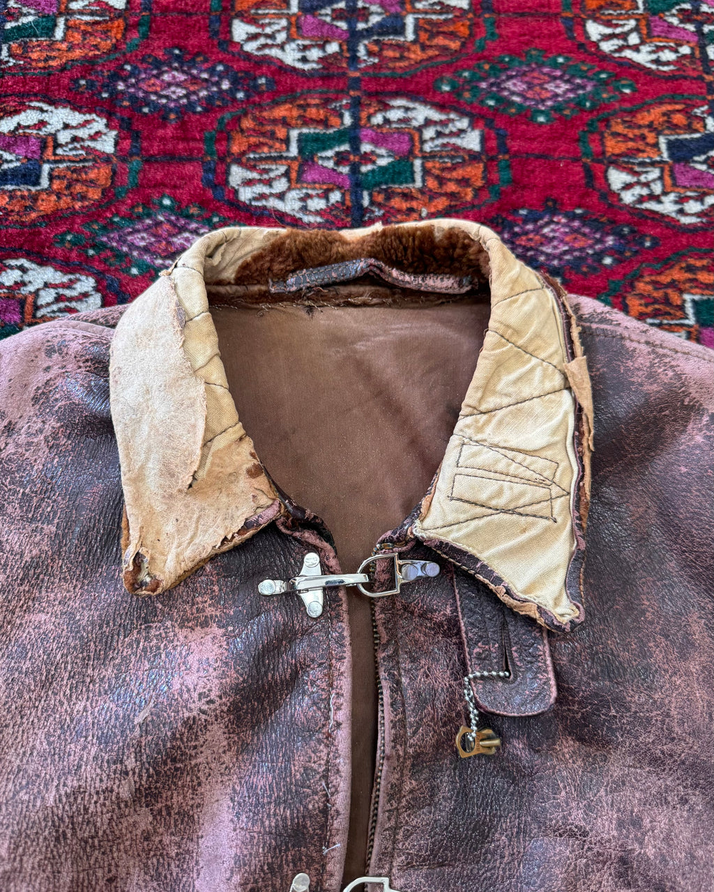 1950s steerhide leather zombie jacket with clasps
