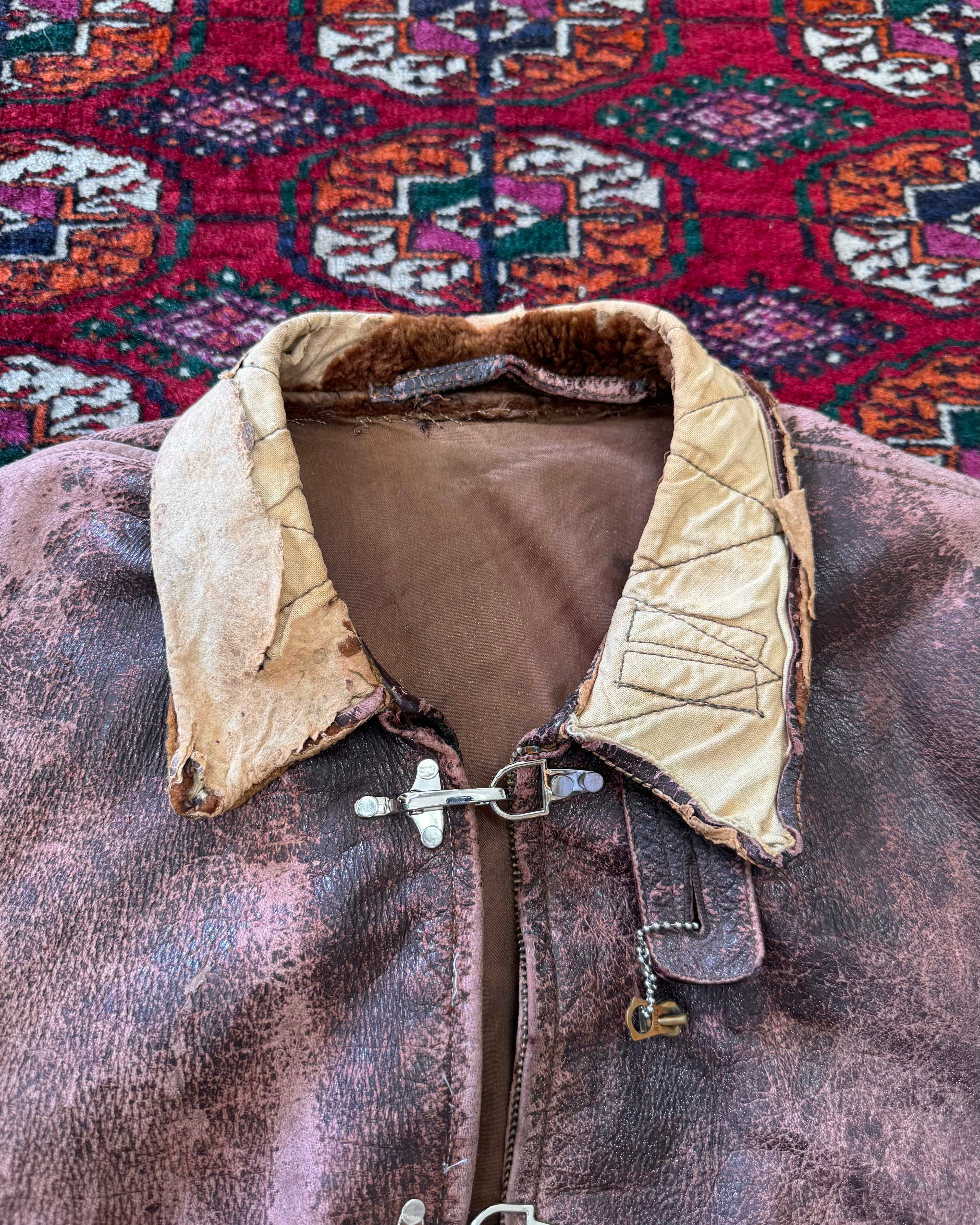 1950s steerhide leather zombie jacket with clasps