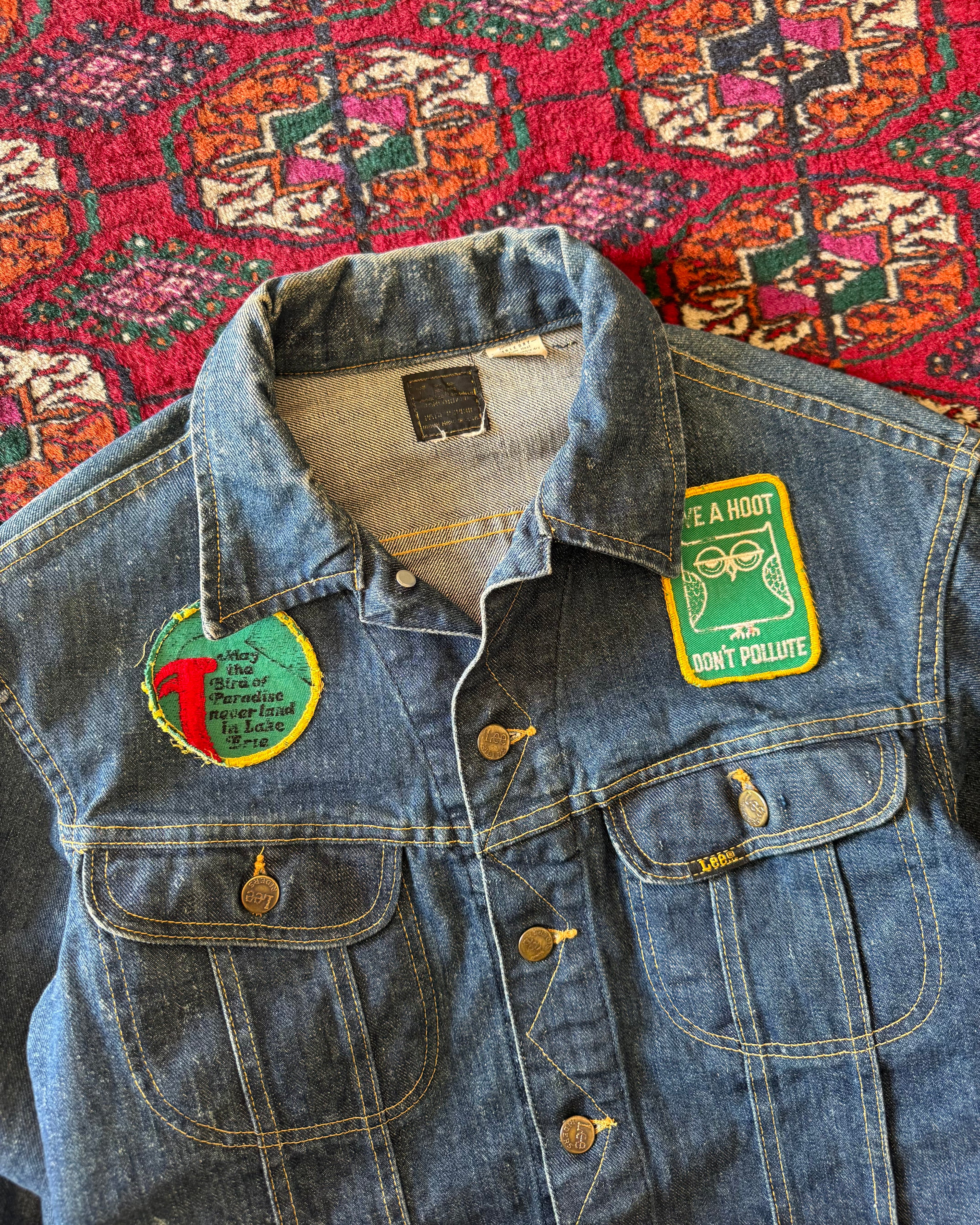 Vintage 1960s Lee serialized dark wash denim jacket with patches