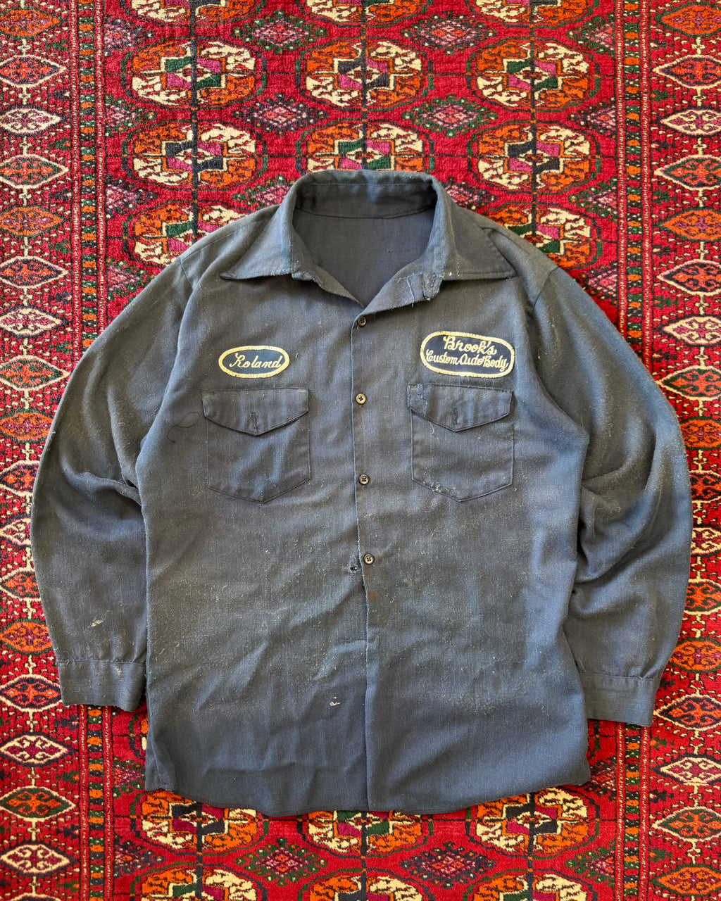 Vintage 1970s faded distressed autobody work shirt