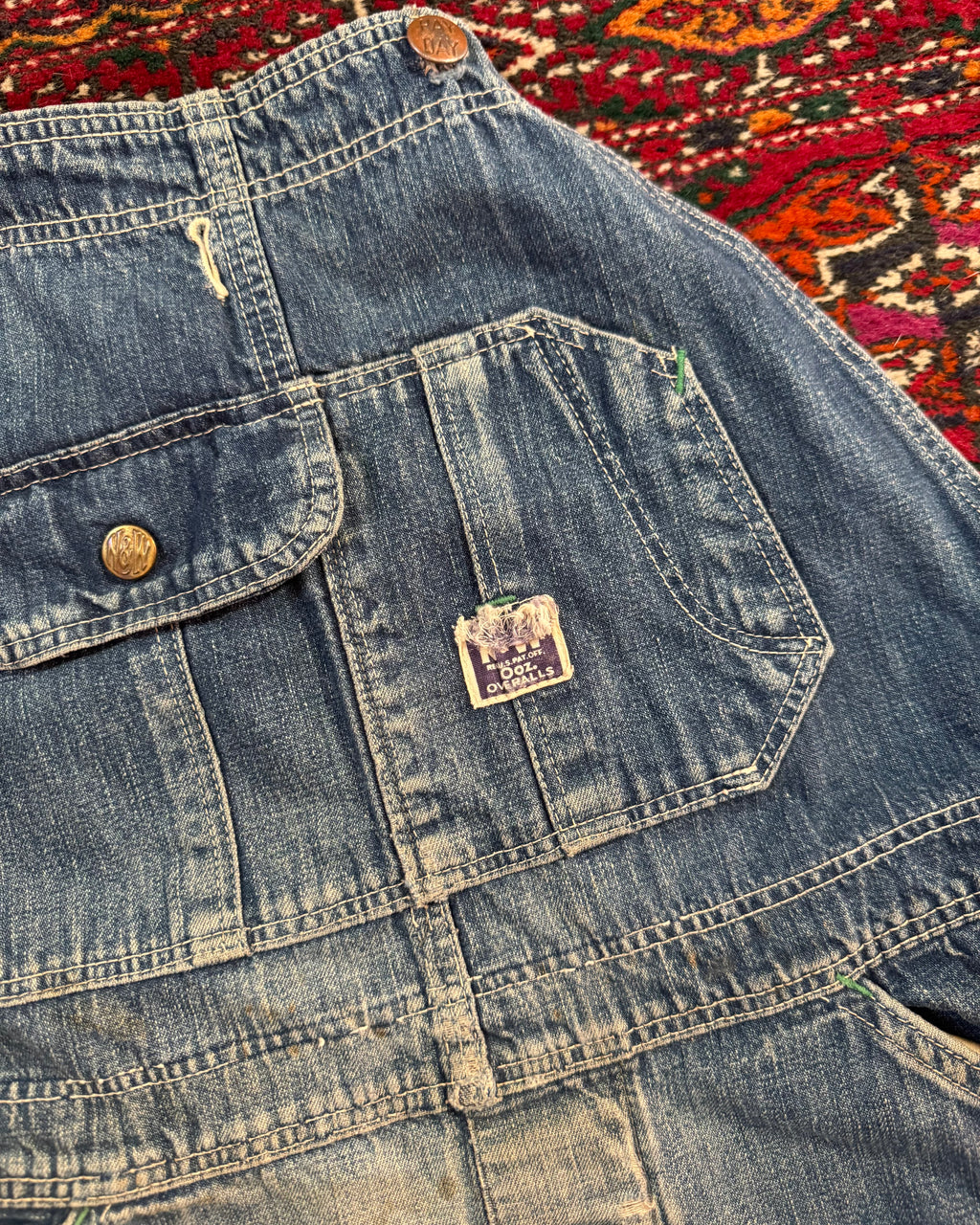 1950/40s N&W sanforized denim overalls altered to be worn as pants by OG owner