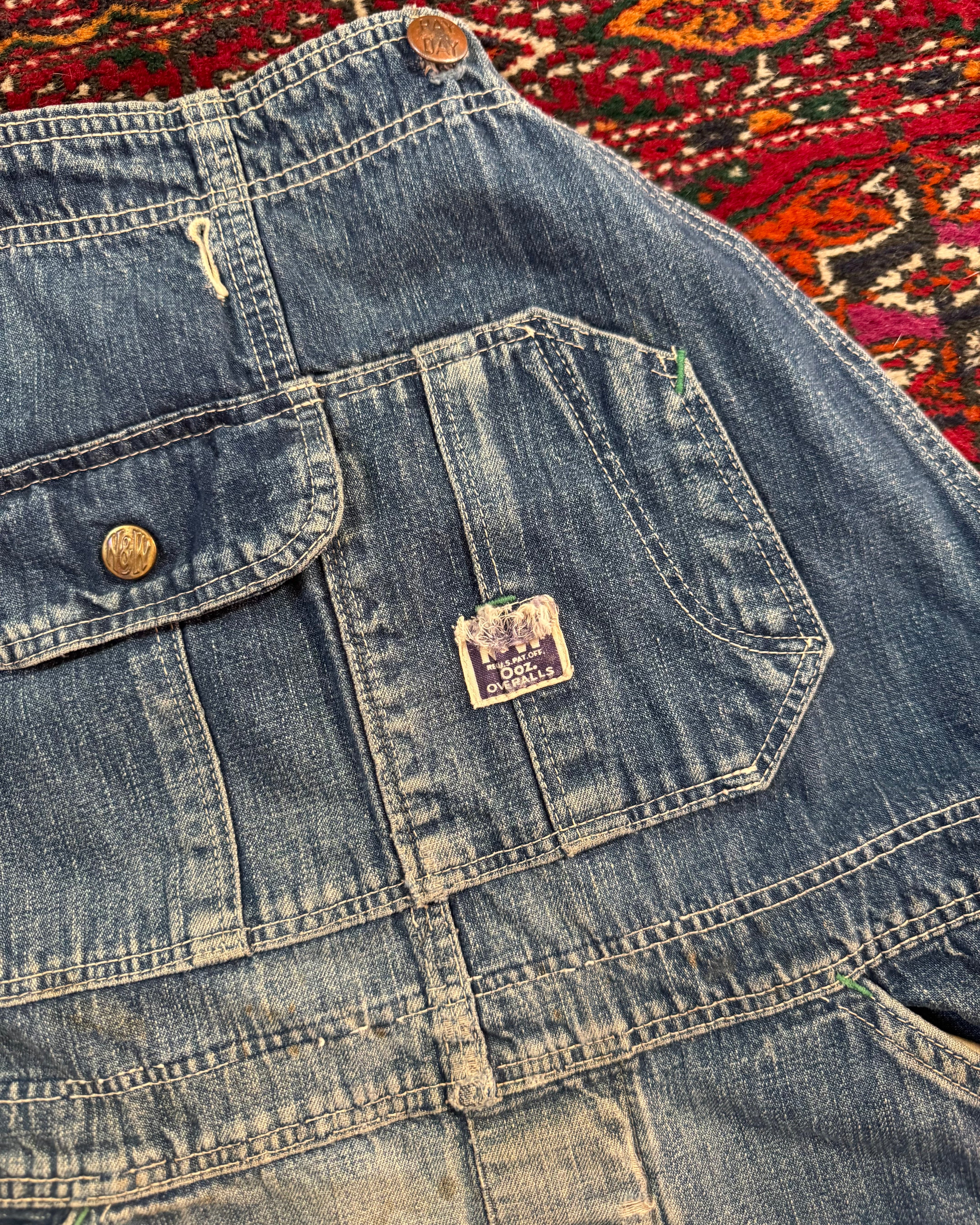1950/40s N&W sanforized denim overalls altered to be worn as pants by OG owner
