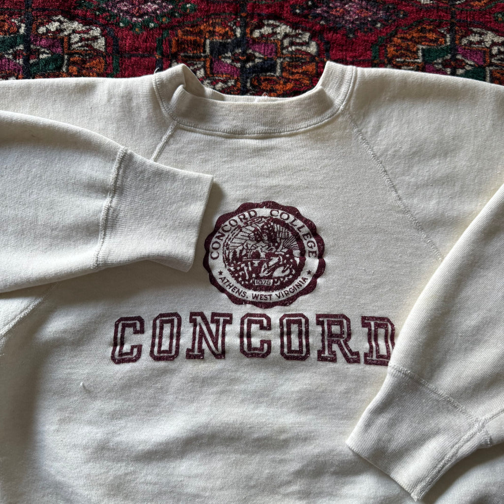 1950s champion running man concord  university flock print two-tone sweatshirt