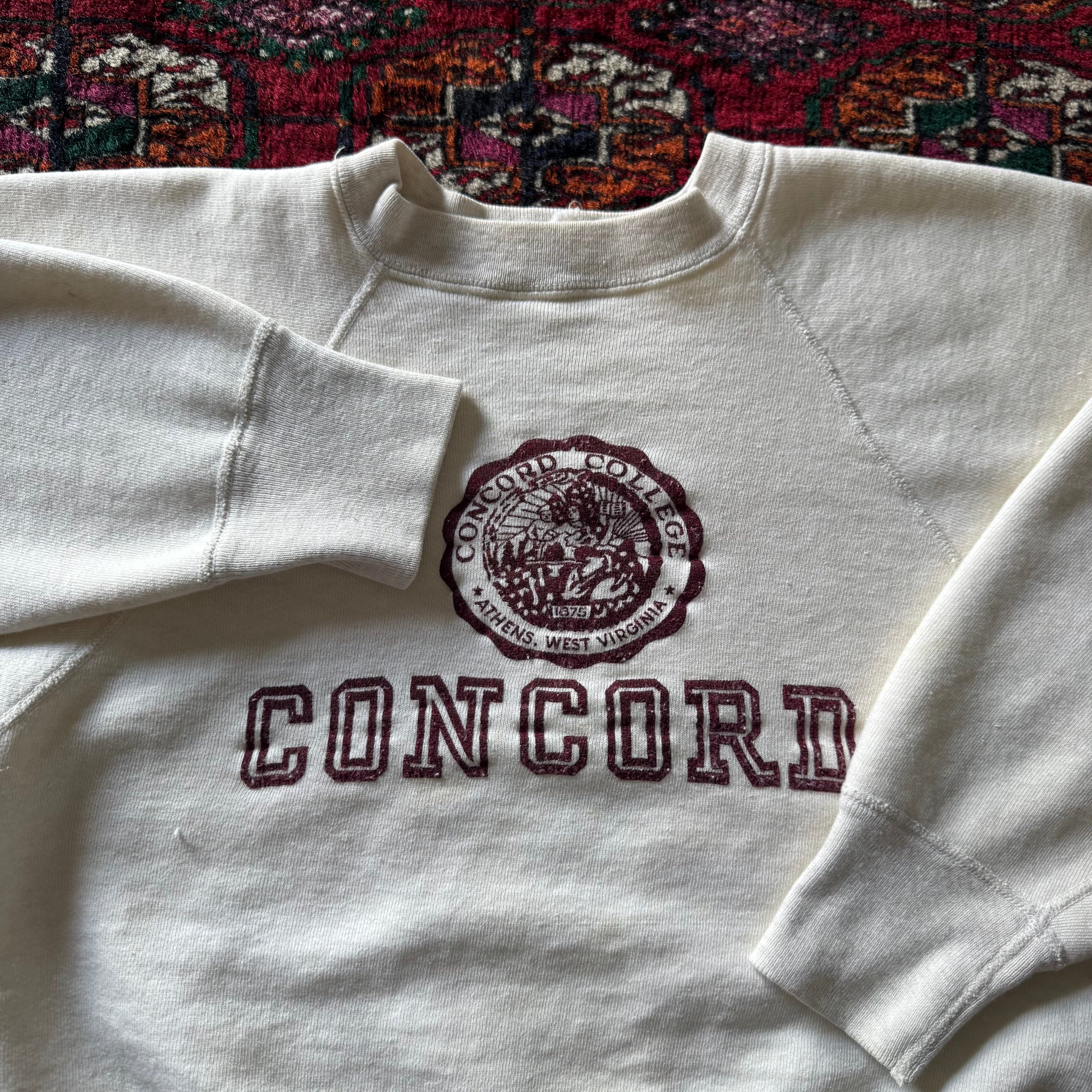 1950s champion running man concord  university flock print two-tone sweatshirt