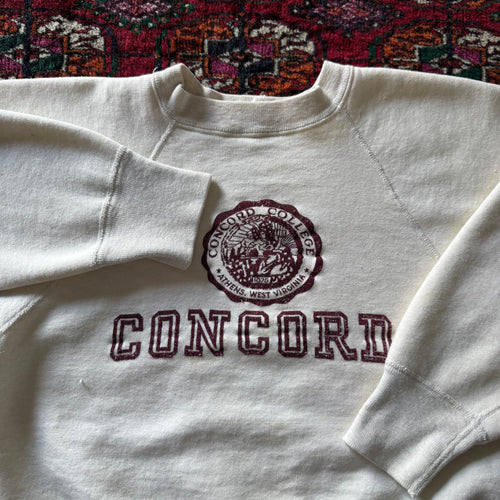 1950s champion running man concord  university flock print two-tone sweatshirt