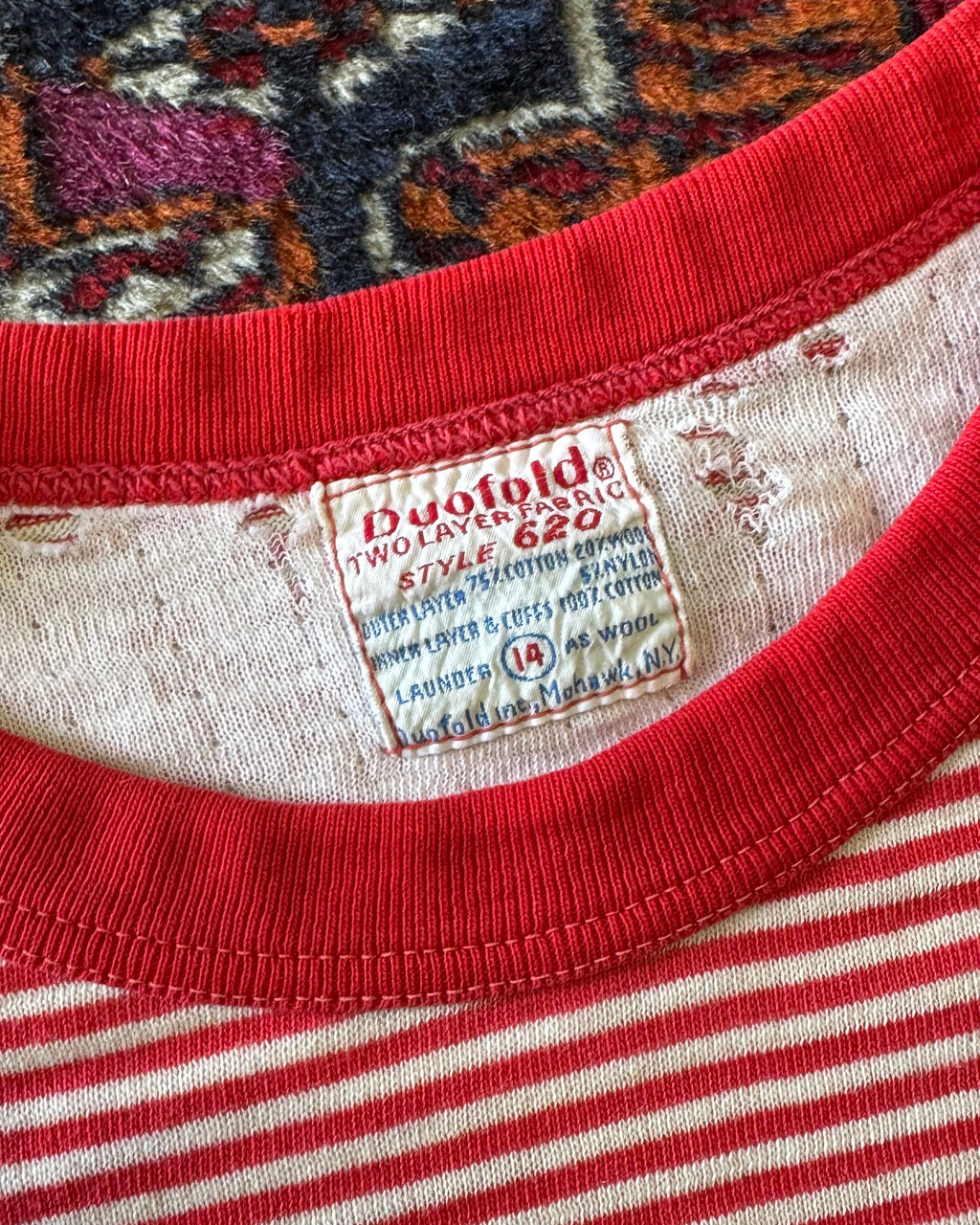 Vintage 1960s duofold two layer red striped thermal undershirt