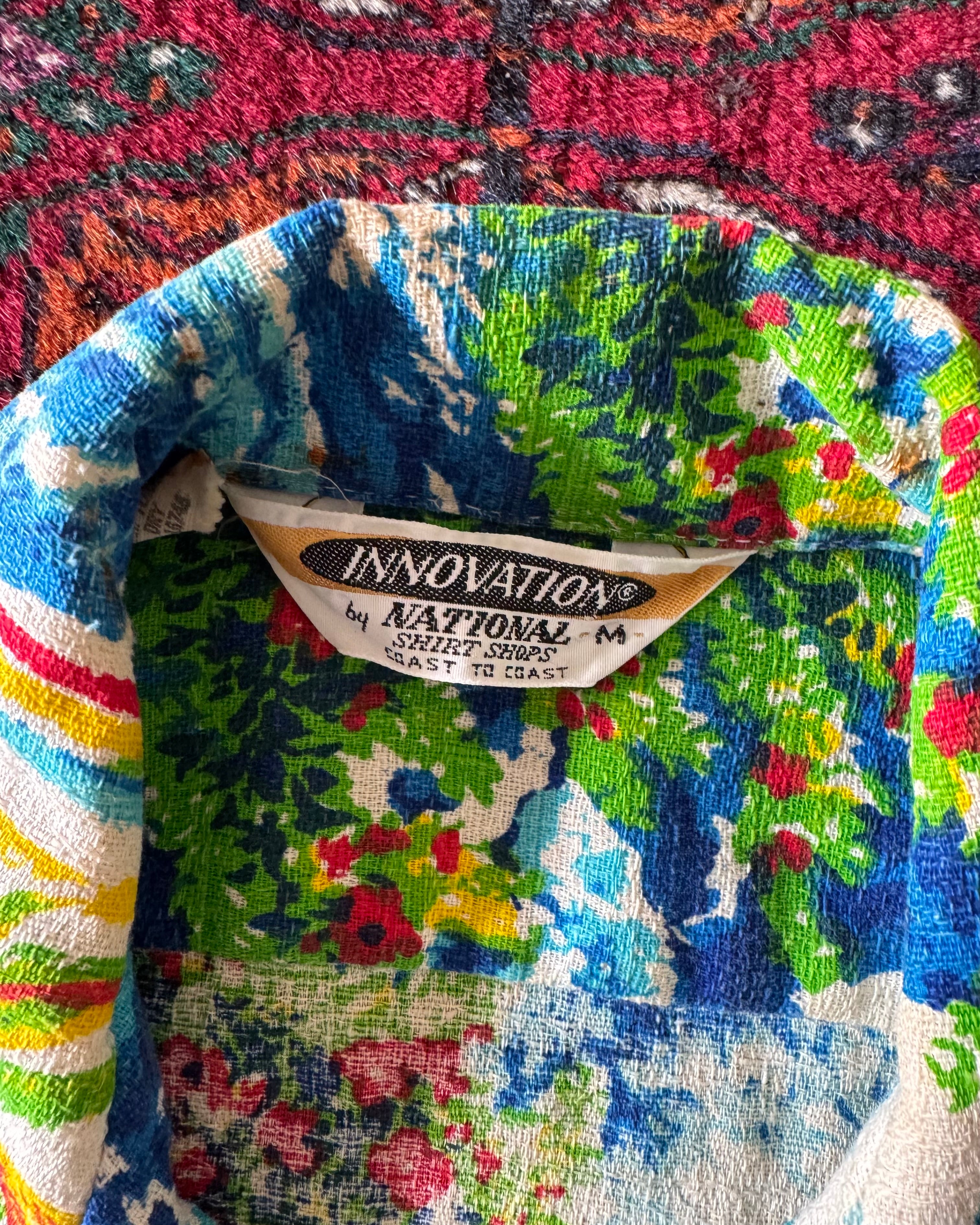 Vintage 1960s/seventies Hawaiian paradise print dagger collar button down ￼