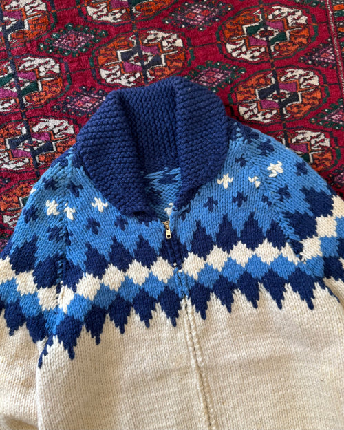 1950s Cowichan knit zip up sweater