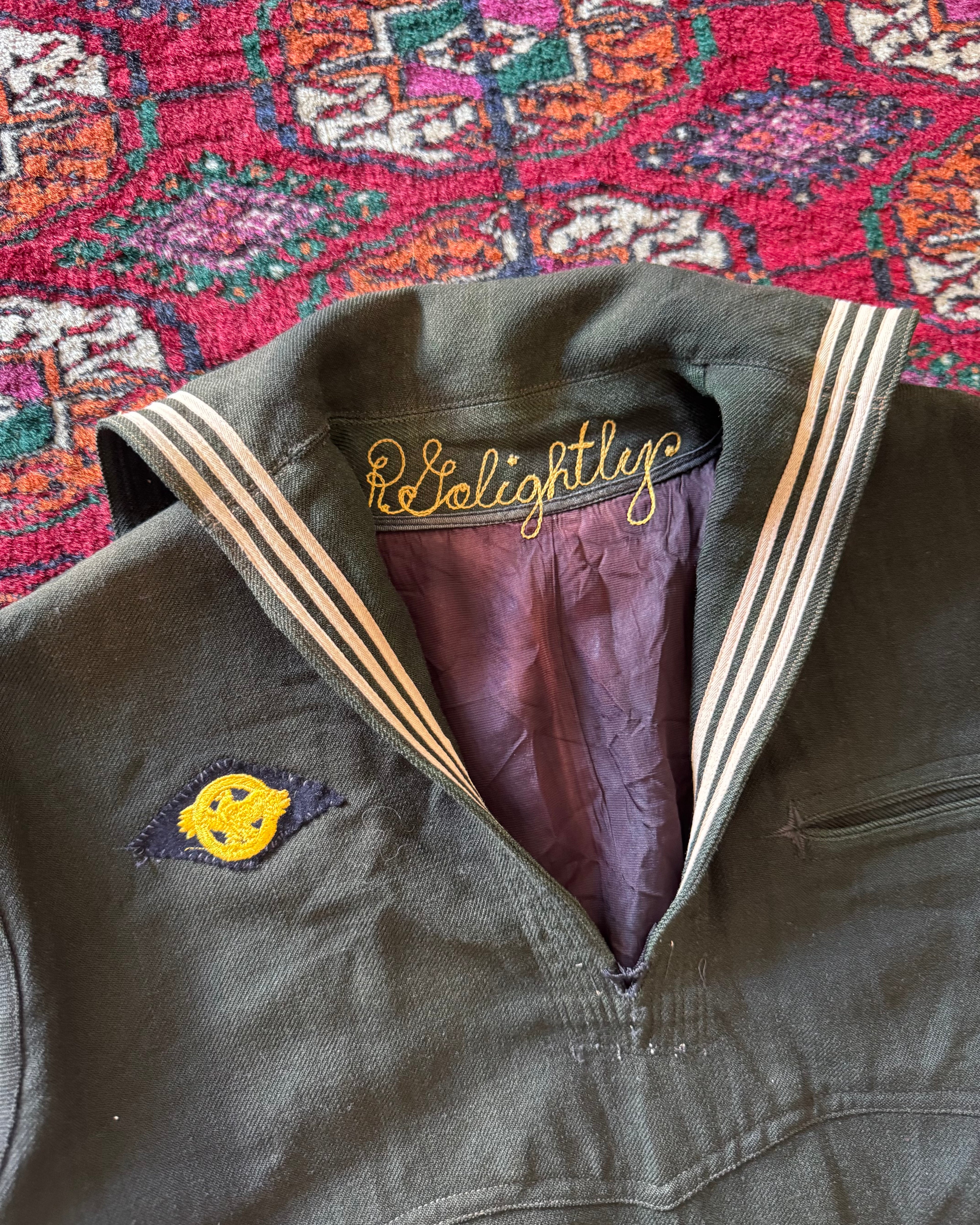 1950s faded green chainstitched naval shirt