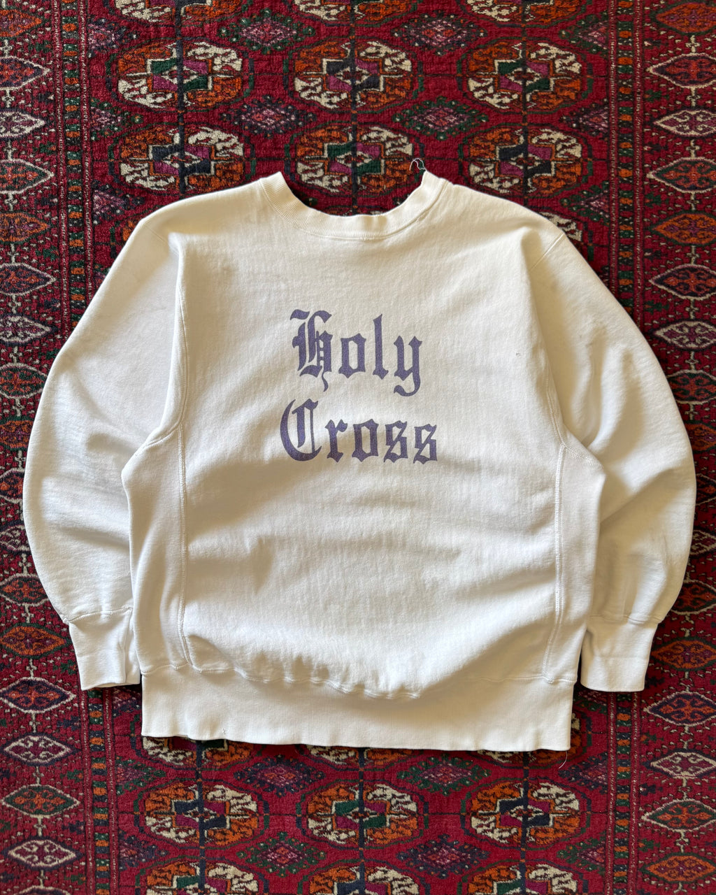 1980s faded distressed Holy Cross champion weave