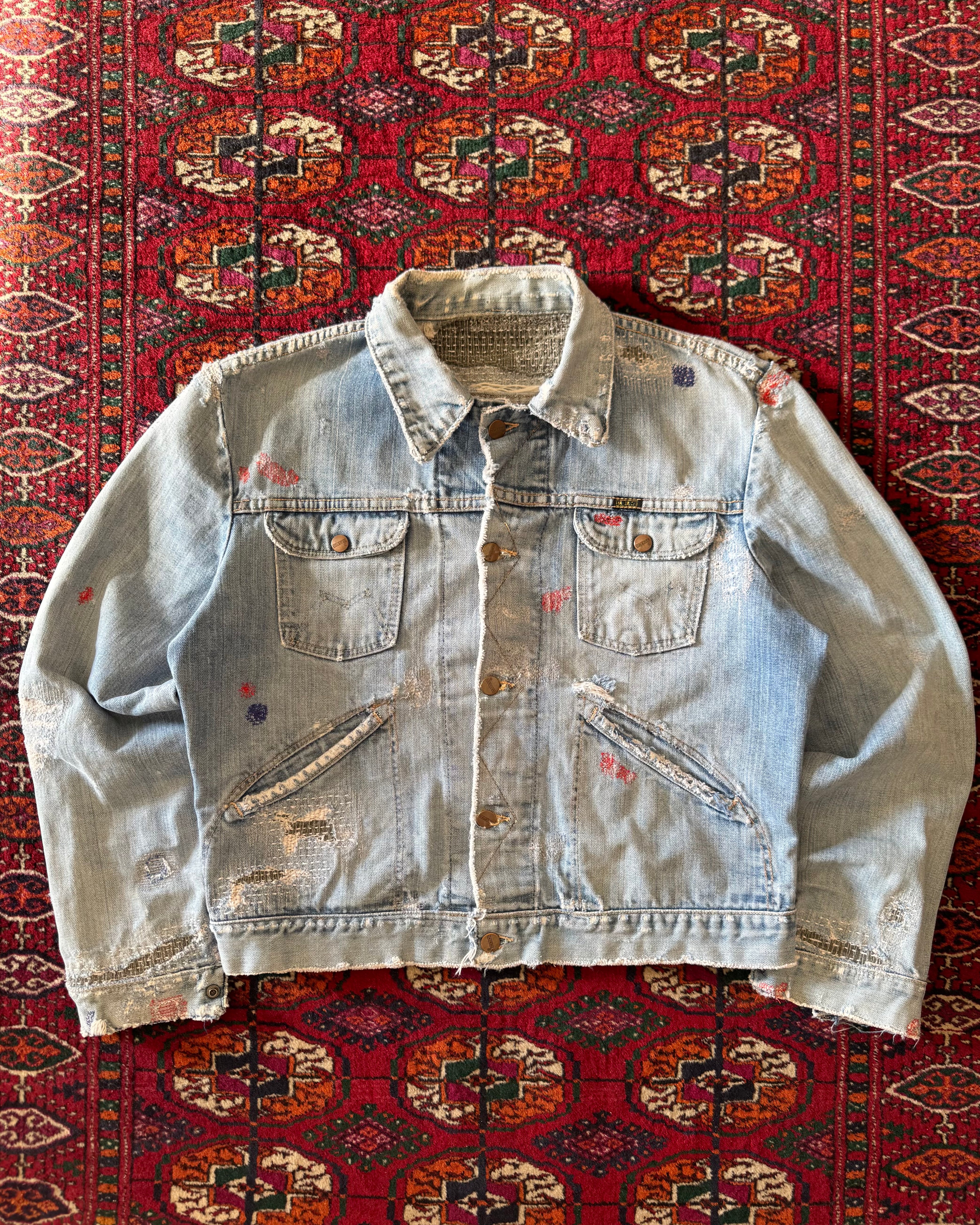 Vintage 1960s Maverick denim jacket with heavy original owner repair￼