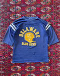 Vintage faded distressed, two tone Delaware blue hens jersey
