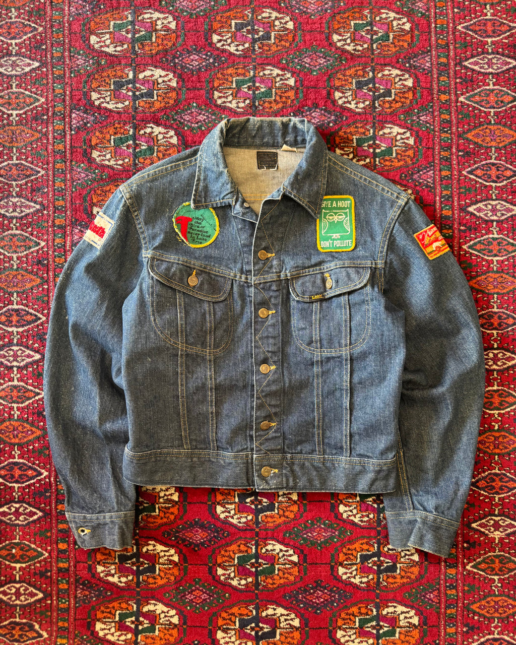 Vintage 1960s Lee serialized dark wash denim jacket with patches