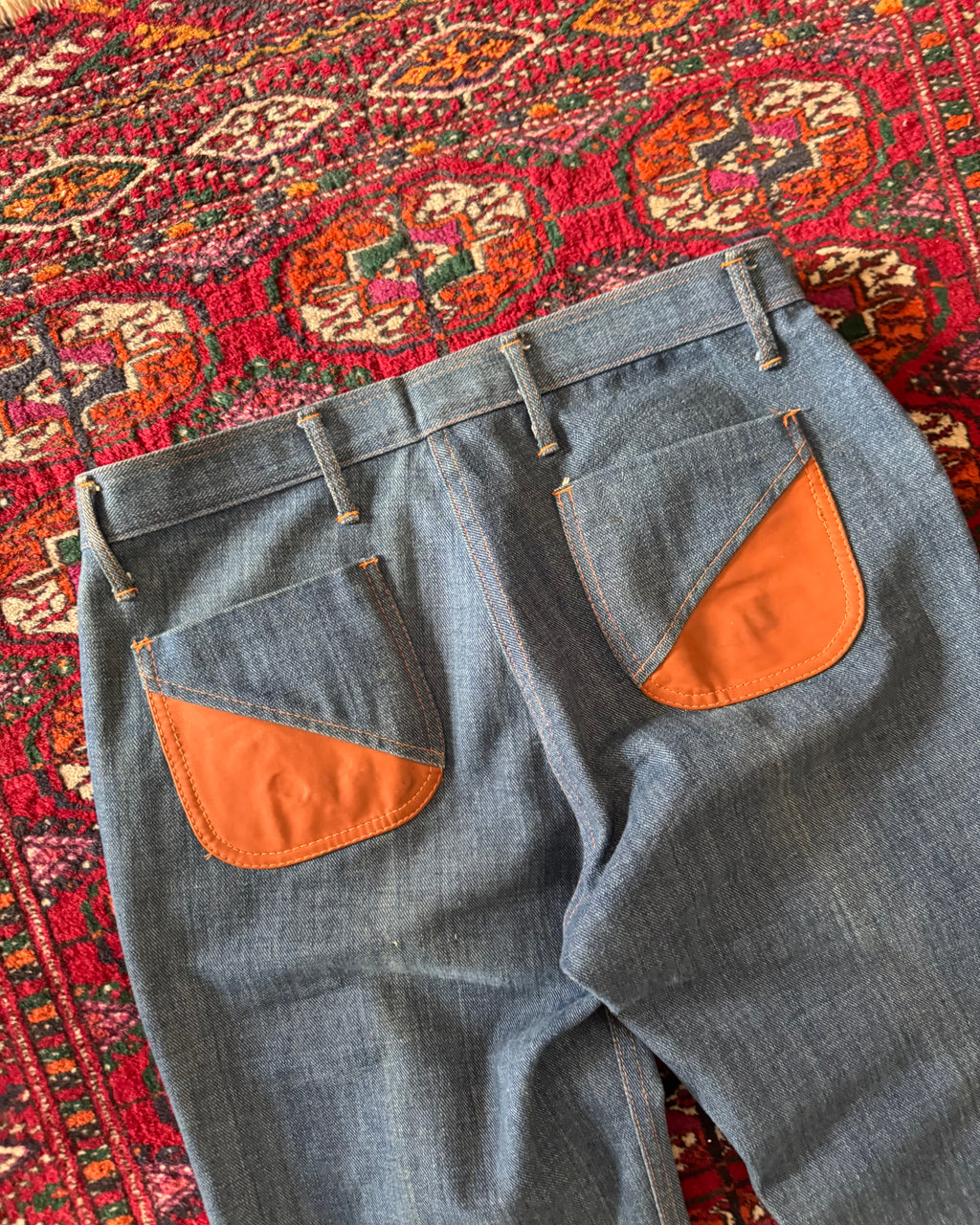 Vintage 1970s/60s denim flares with leather paneling