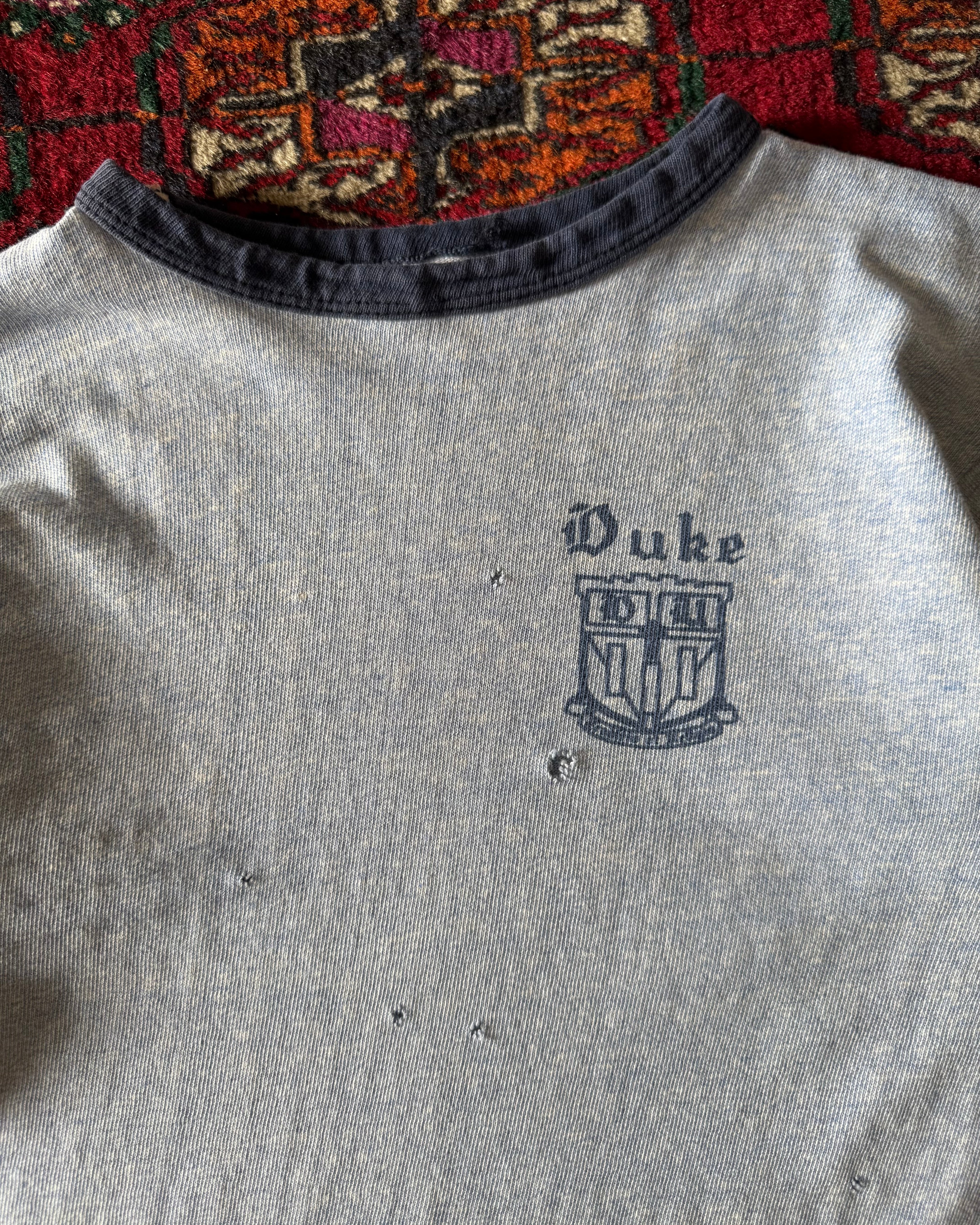 Vintage 1950s Duke University distressed ringer T-shirt ￼