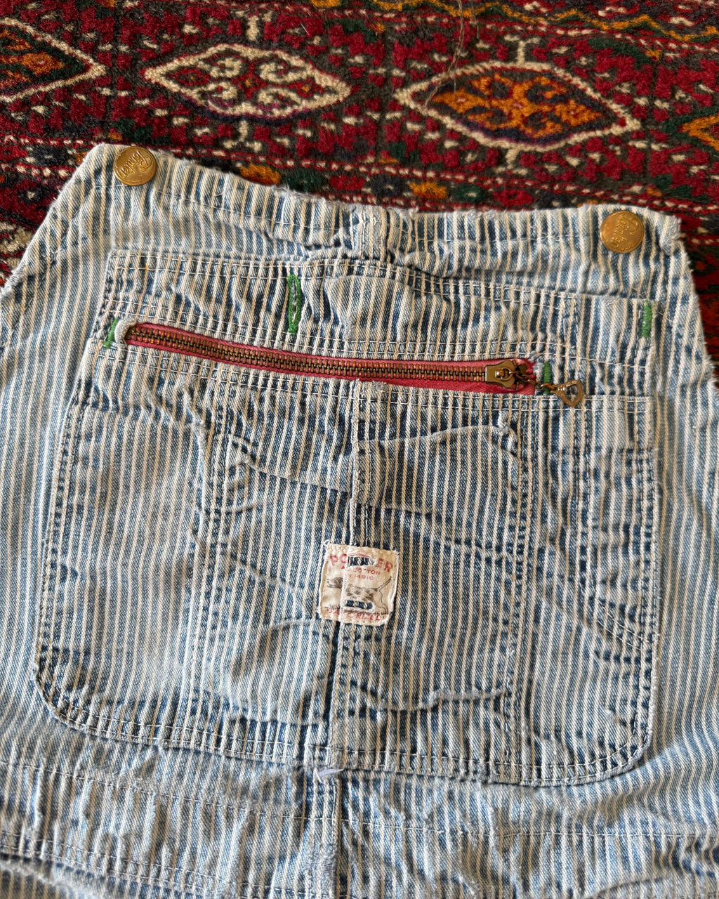 Vintage 1950s pointer sanforized pinstripe overalls with original repair ￼