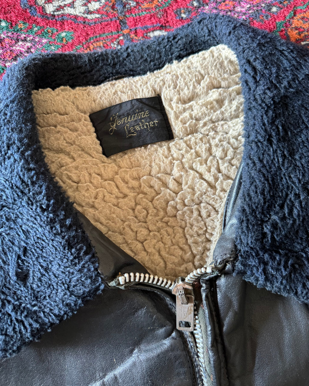 1960s/50s leather fur lined bomber with patchwork repair￼