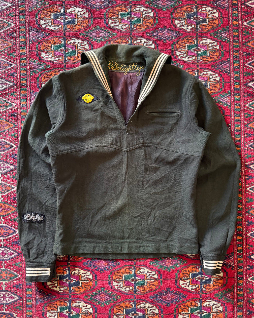 1950s faded green chainstitched naval shirt