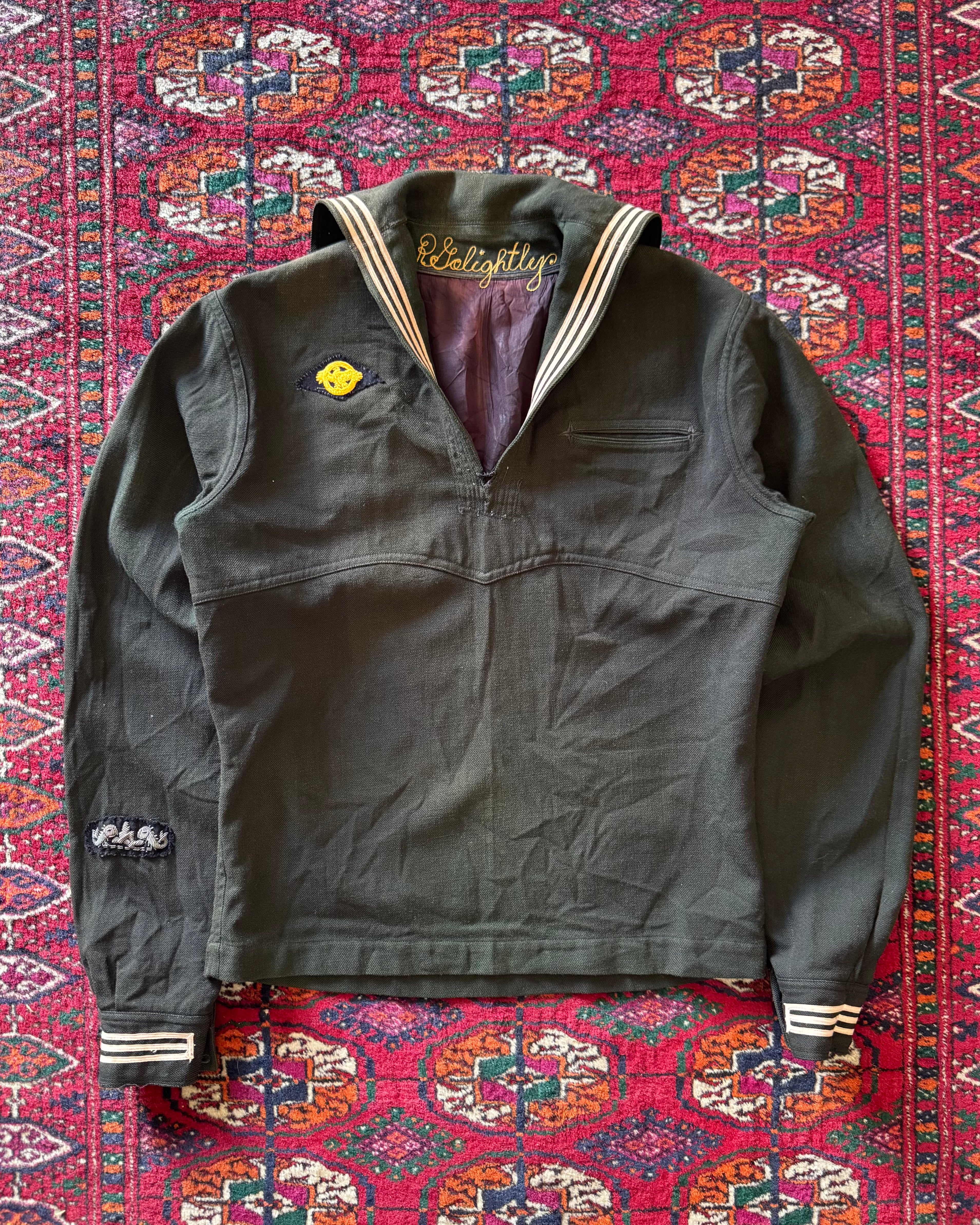 1950s faded green chainstitched naval shirt