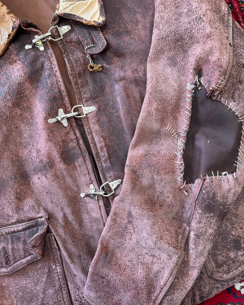 1950s steerhide leather zombie jacket with clasps