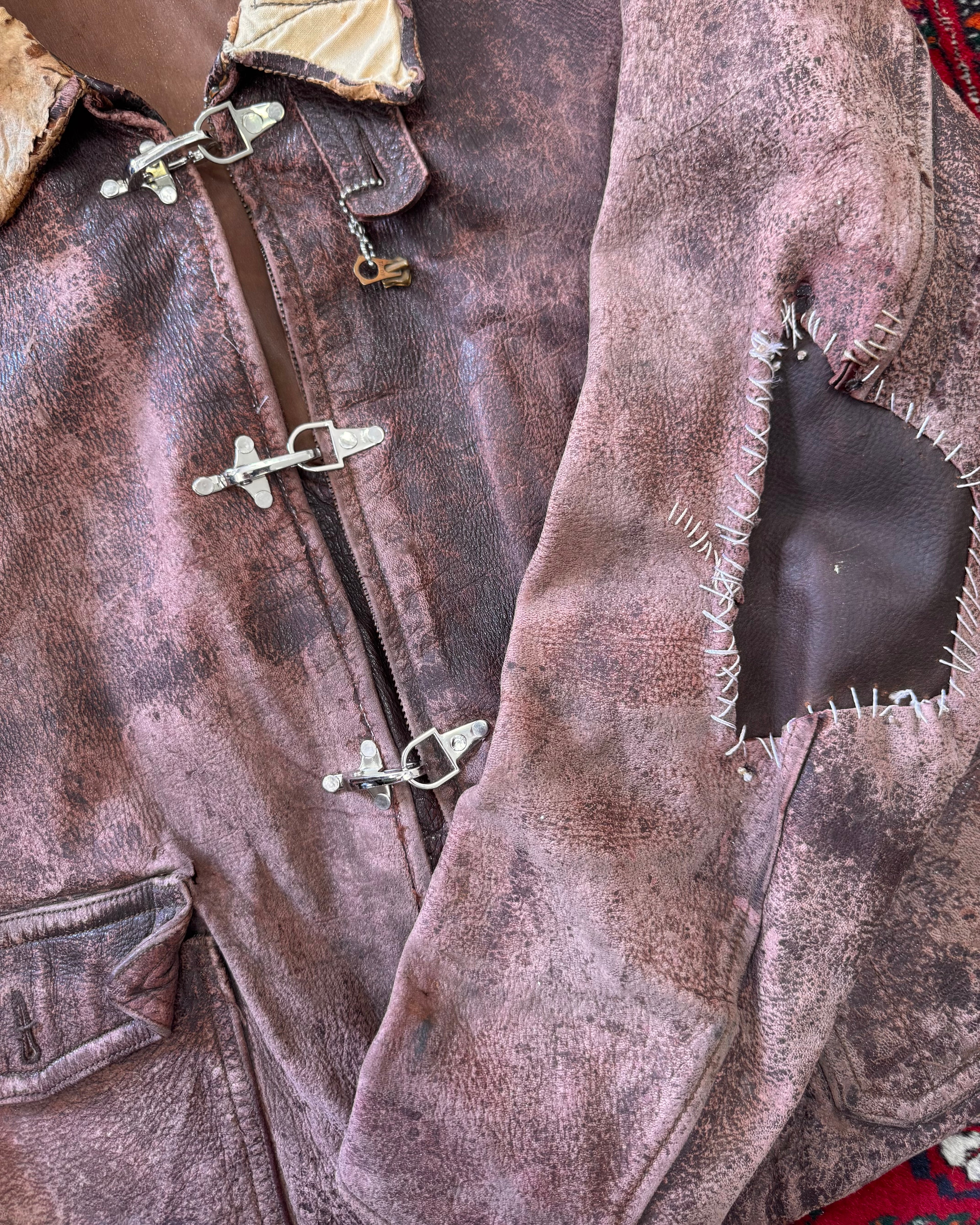 1950s steerhide leather zombie jacket with clasps