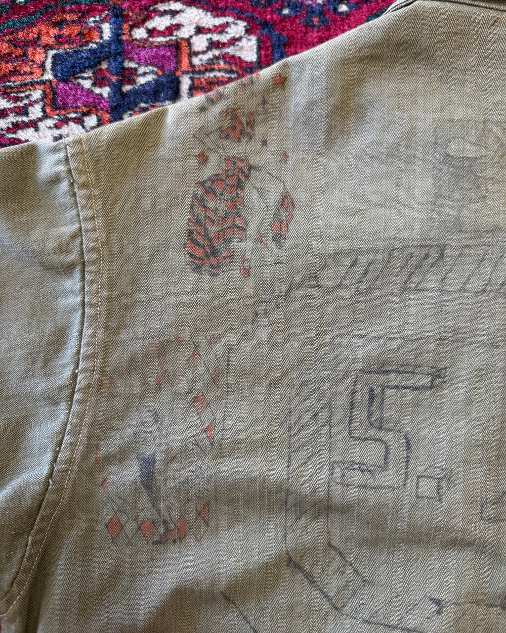 Vintage World War II era, donut button, HBT custom drawn senior jacket  ￼