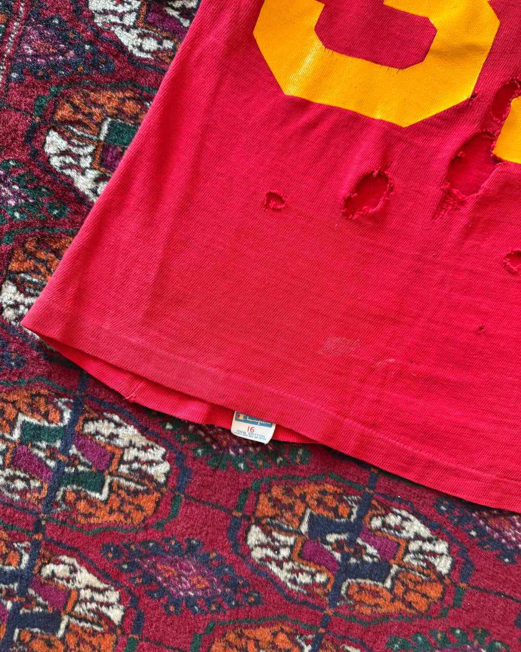 Vintage champion blue bar, faded distressed jersey