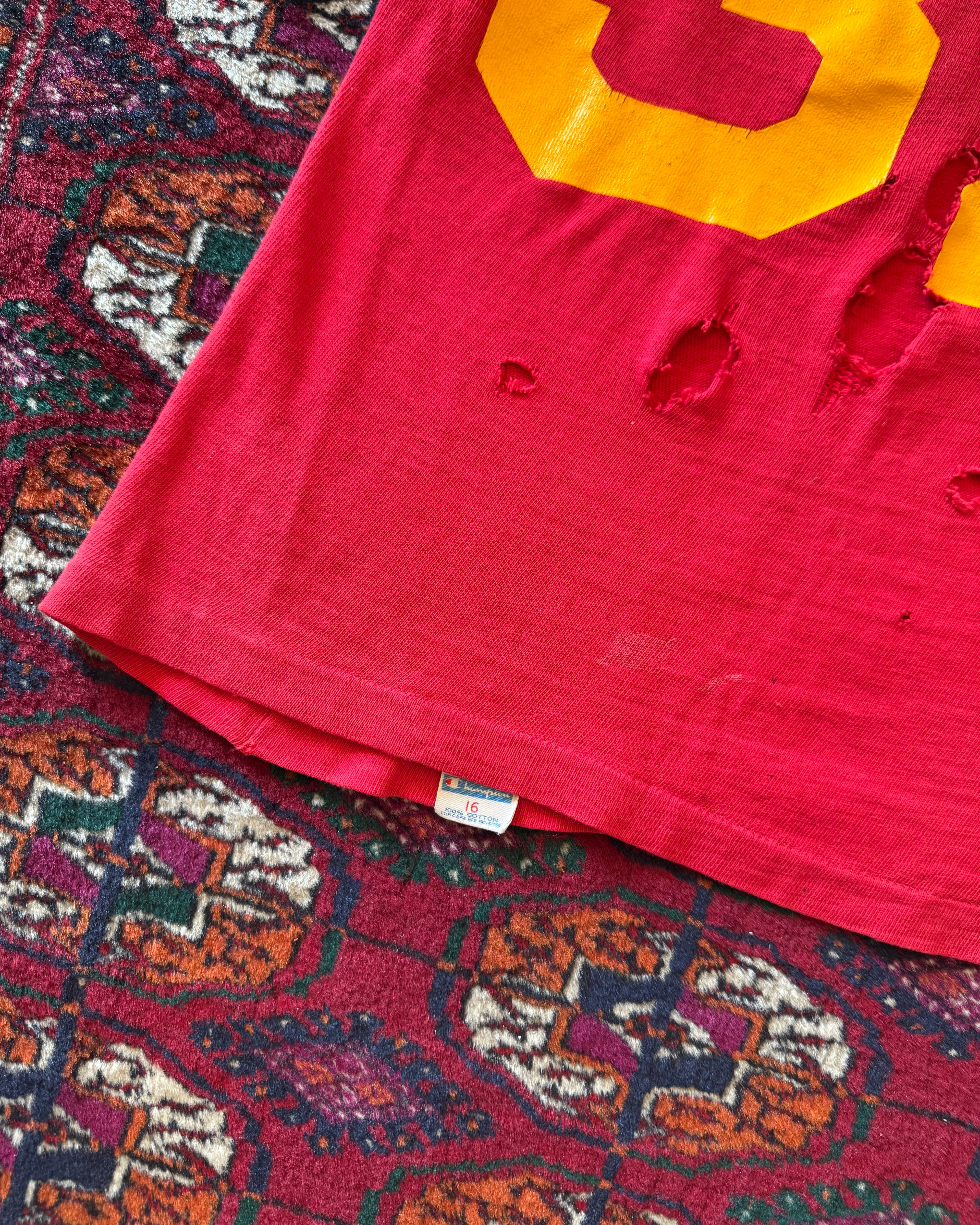 Vintage champion blue bar, faded distressed jersey