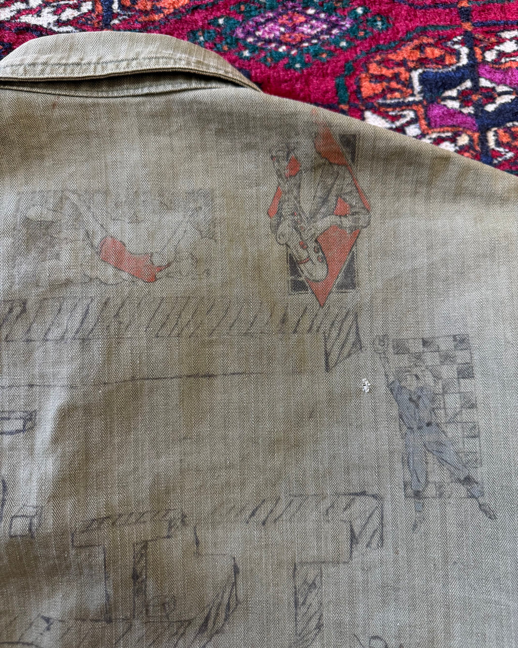 Vintage World War II era, donut button, HBT custom drawn senior jacket  ￼