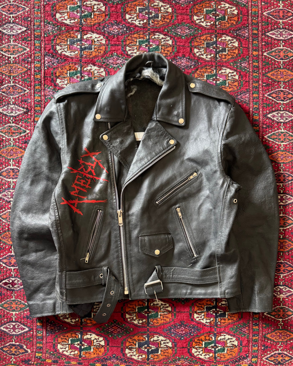 1980s hand painted leather rider