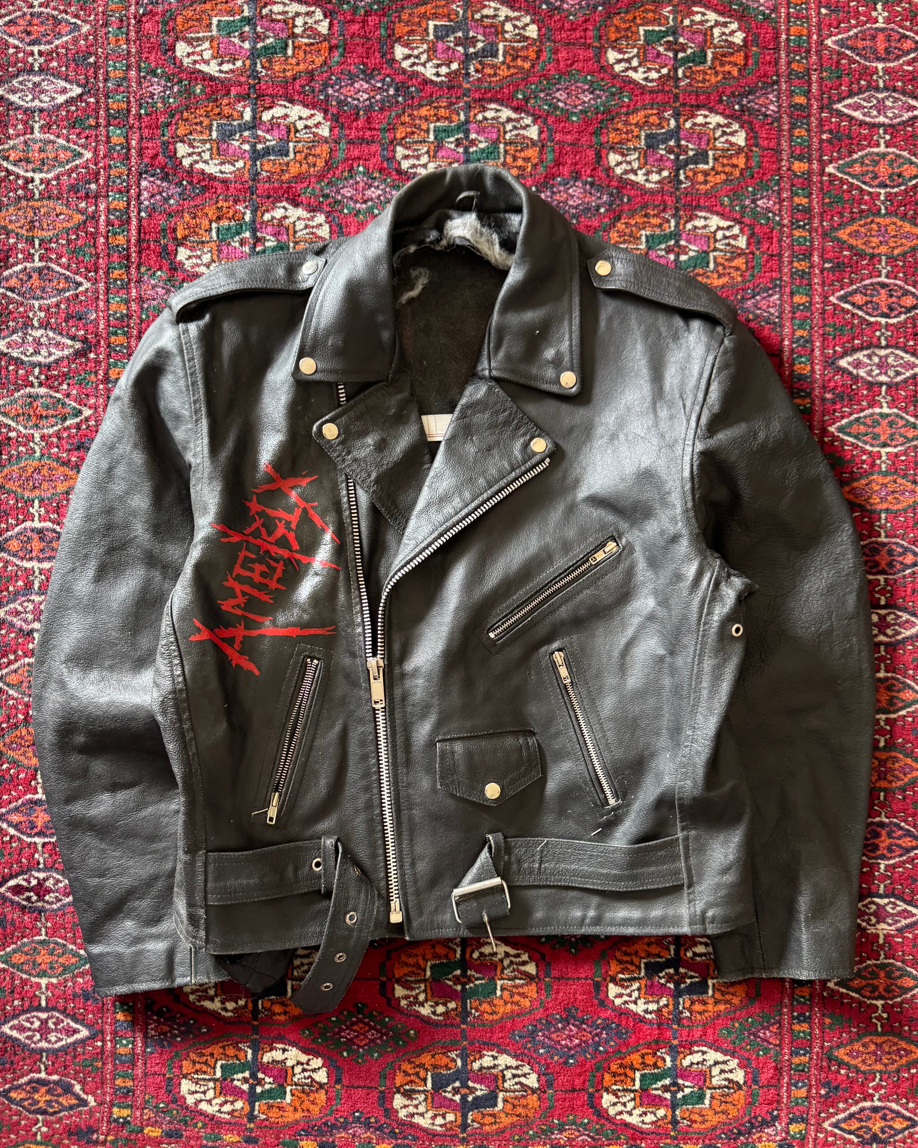 1980s hand painted leather rider