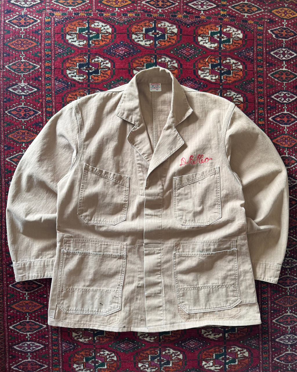 1950s Fincks Beige HBT chore coat with chainstitch