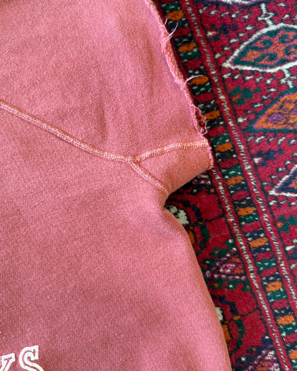 1960s faded red, flock print “Wiley red streaks” cut sweatshirt