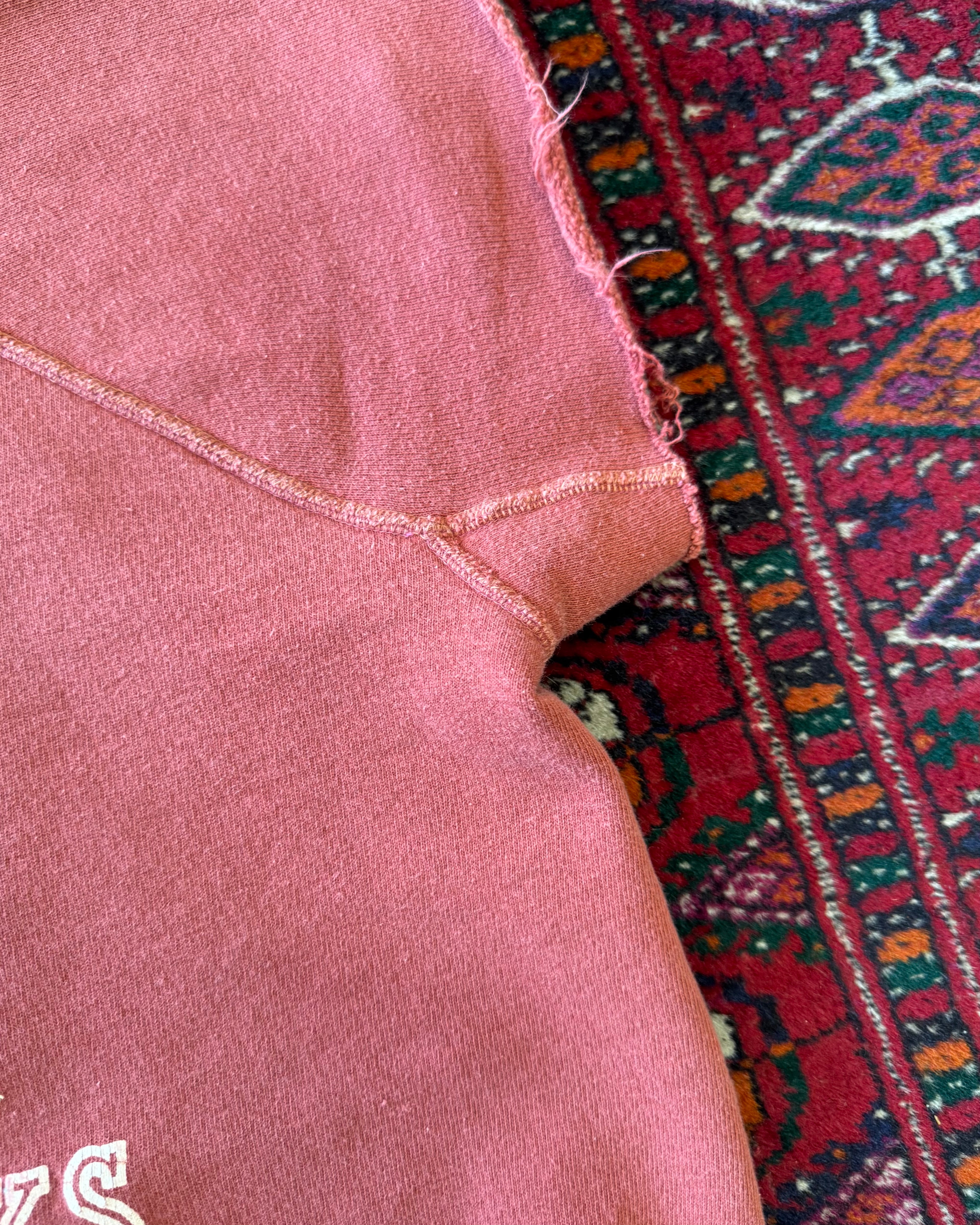 1960s faded red, flock print “Wiley red streaks” cut sweatshirt