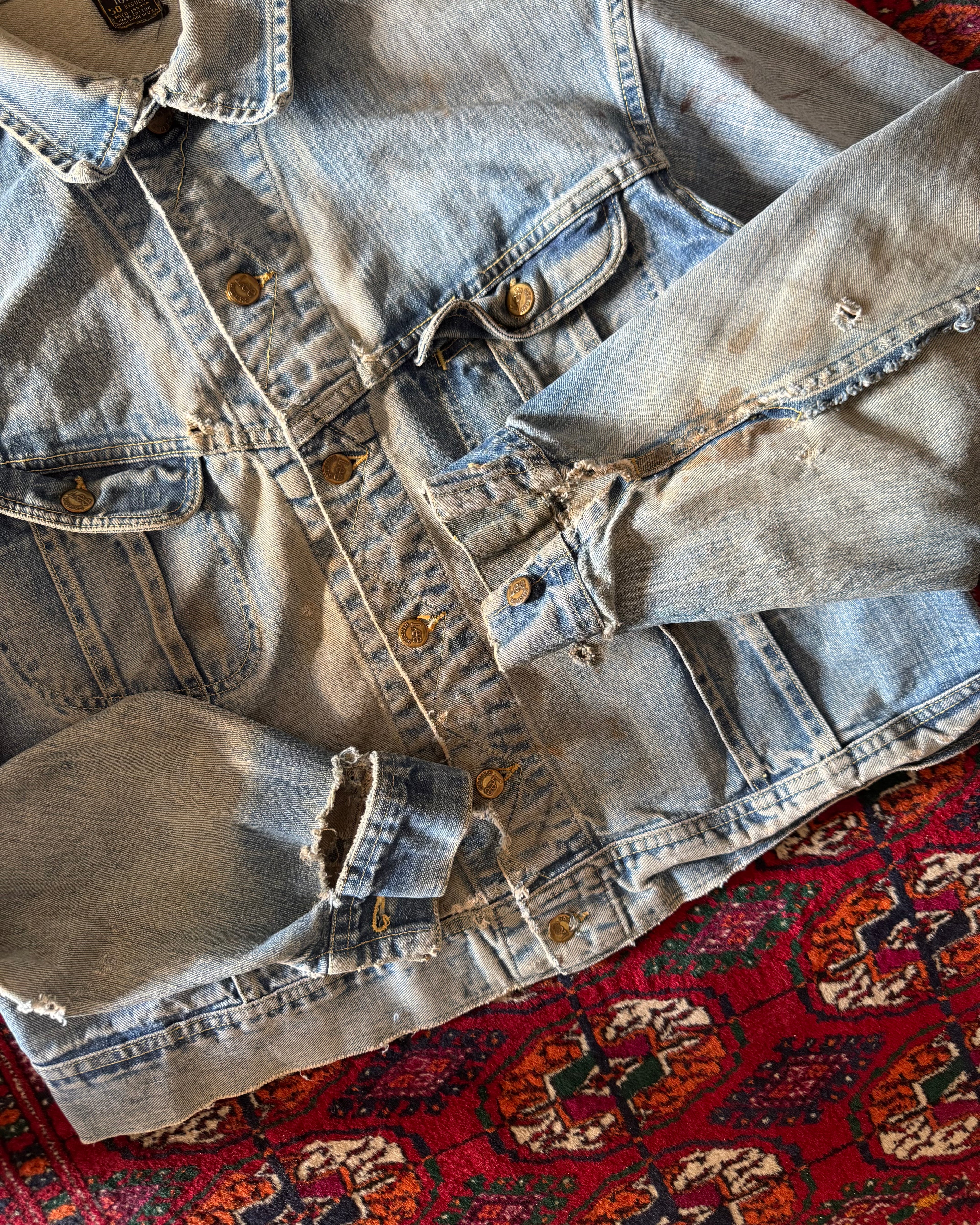 Heavily distressed, 1960/70s Lee standardized 101J denim jacket￼