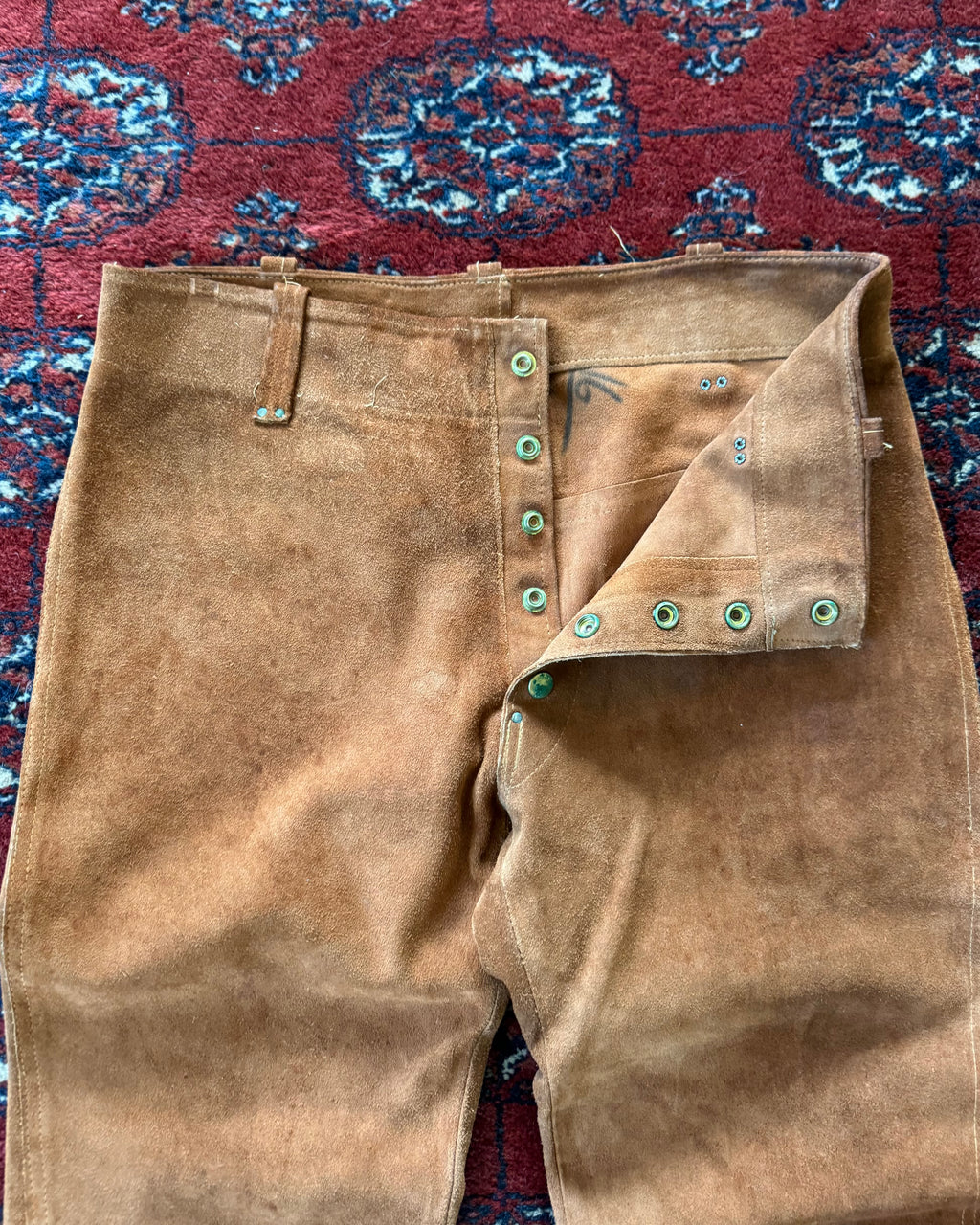 1970s suede leather bootcut welding pants