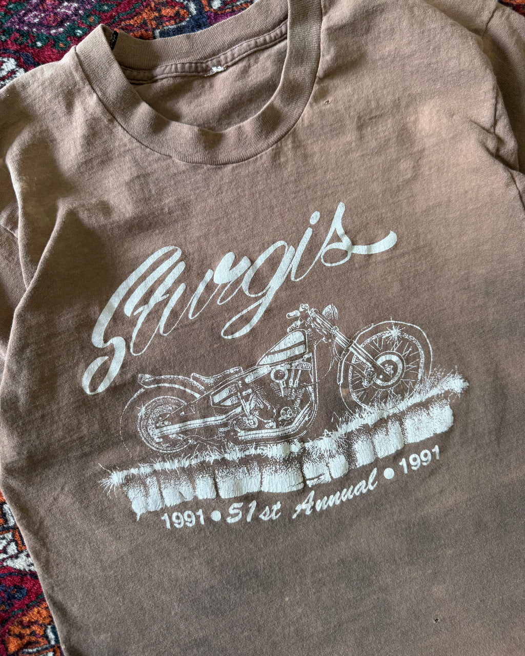 Vintage 1991 faded distressed, brown Sturgis bike week T-shirt