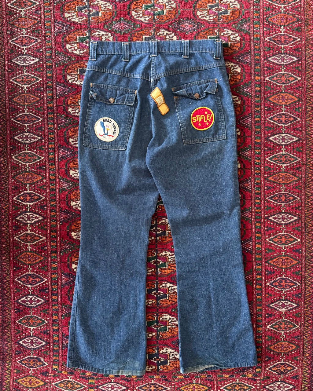 Vintage 1970s denim bush pants with patches ￼